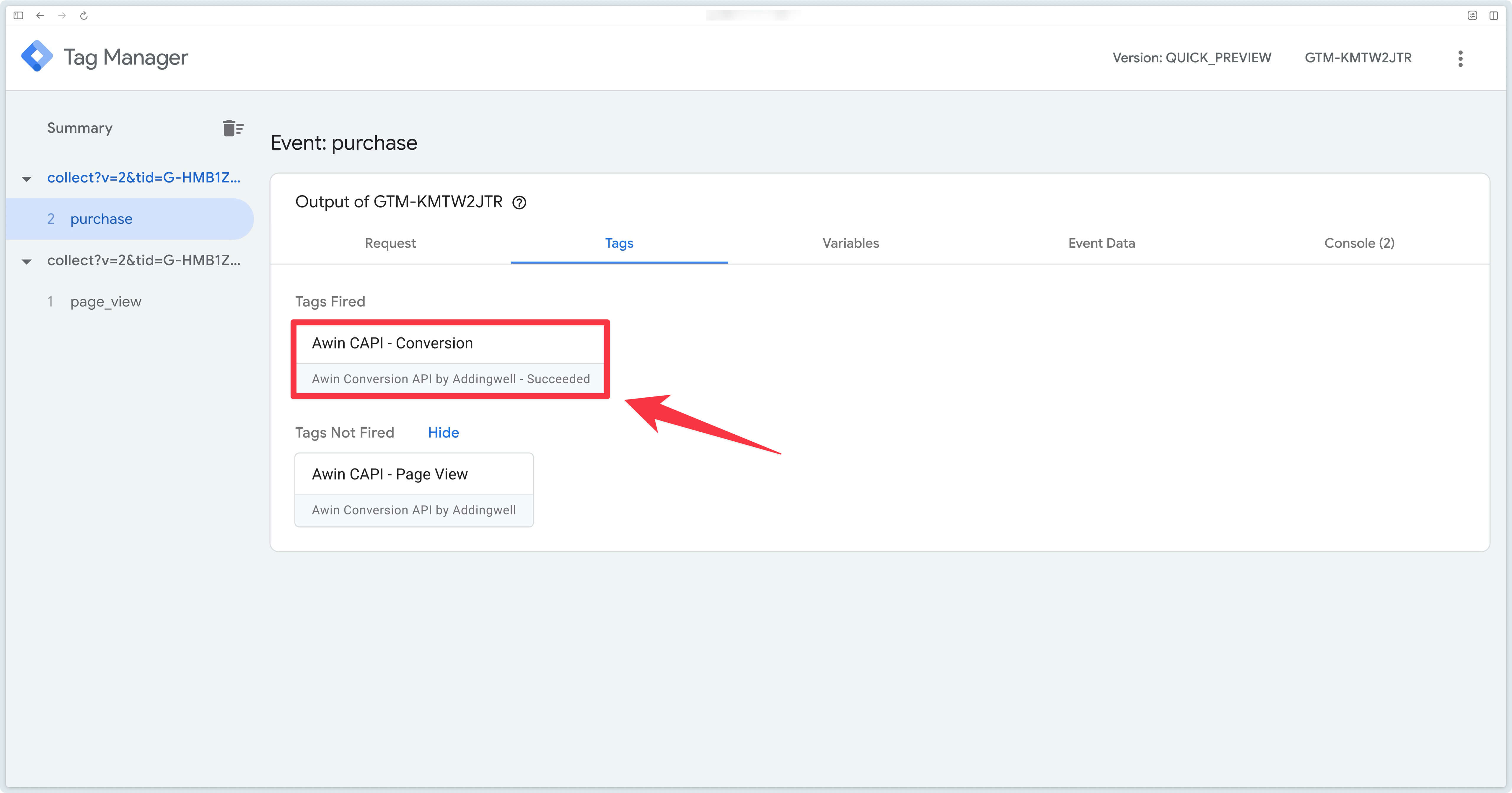 Validating Awin CAPI triggering on a conversion event