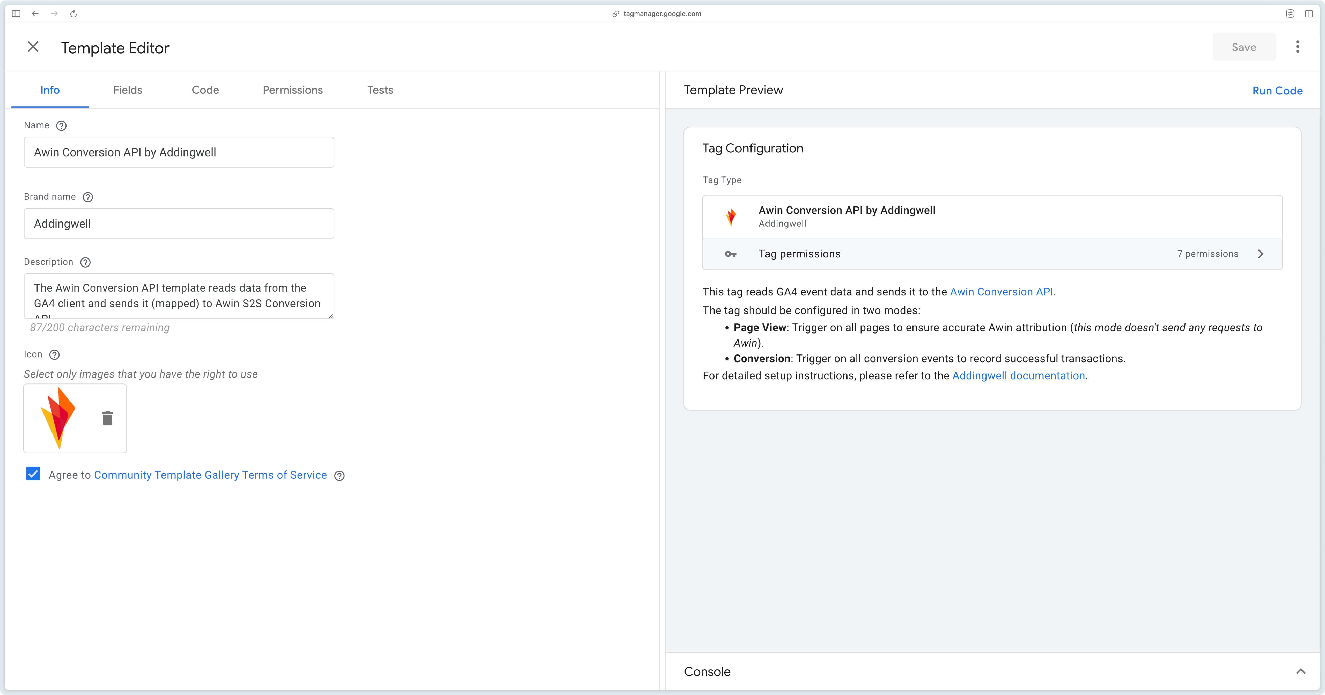 Save the Awin CAPI tag in GTM Server-Side