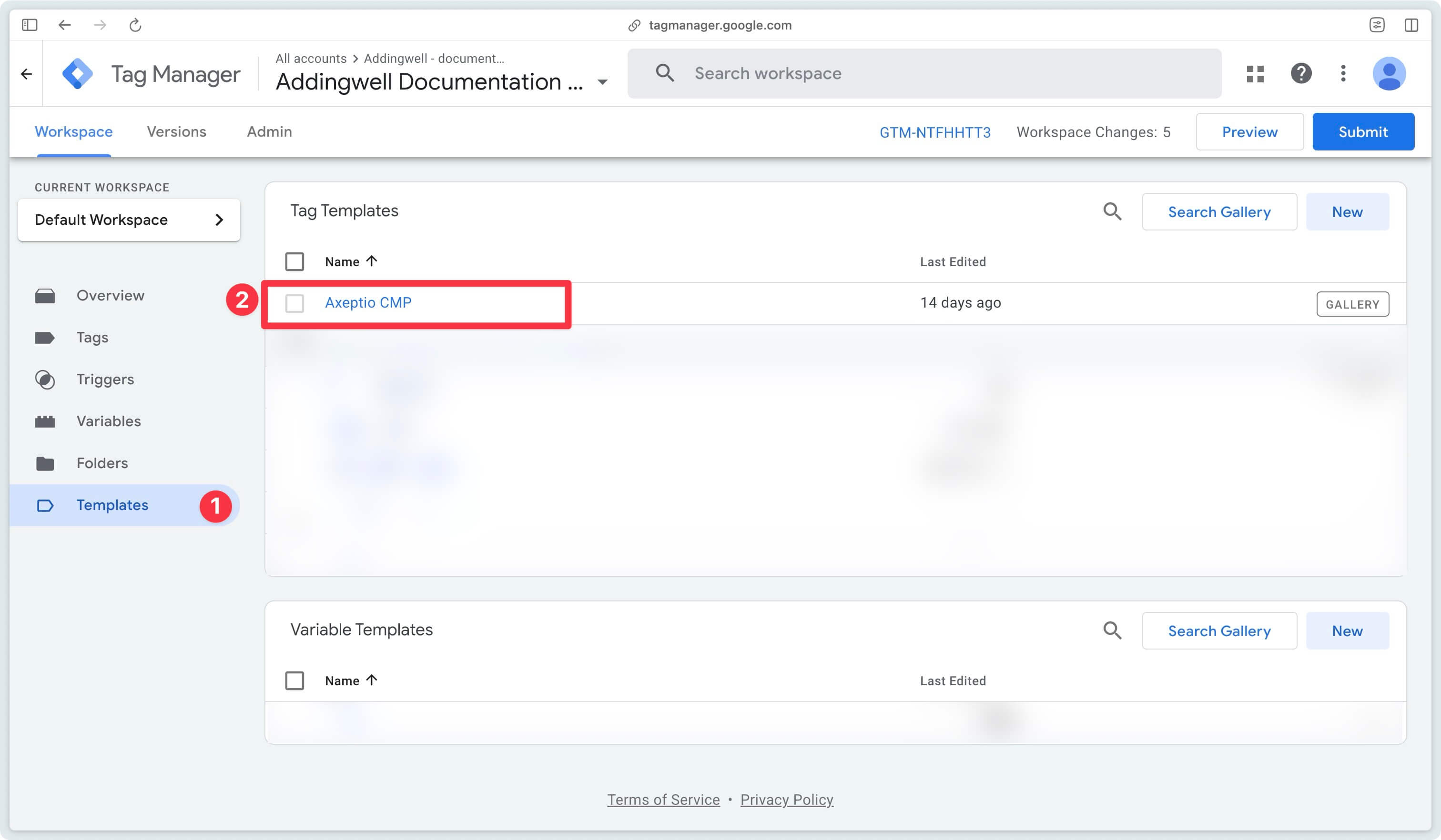 Modification of Axeptio CMP template