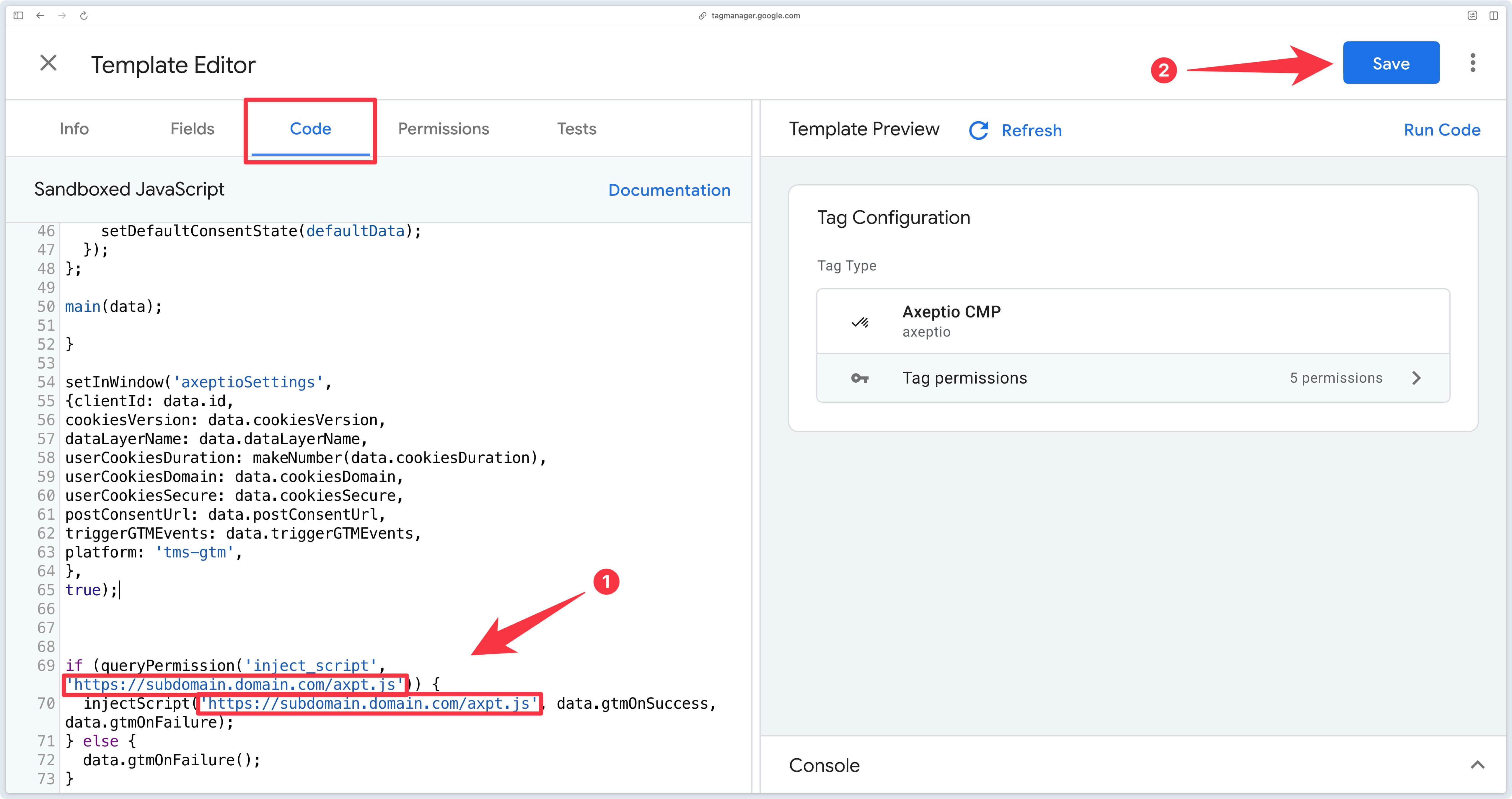 Injected script replacement in Axeptio CMP tag