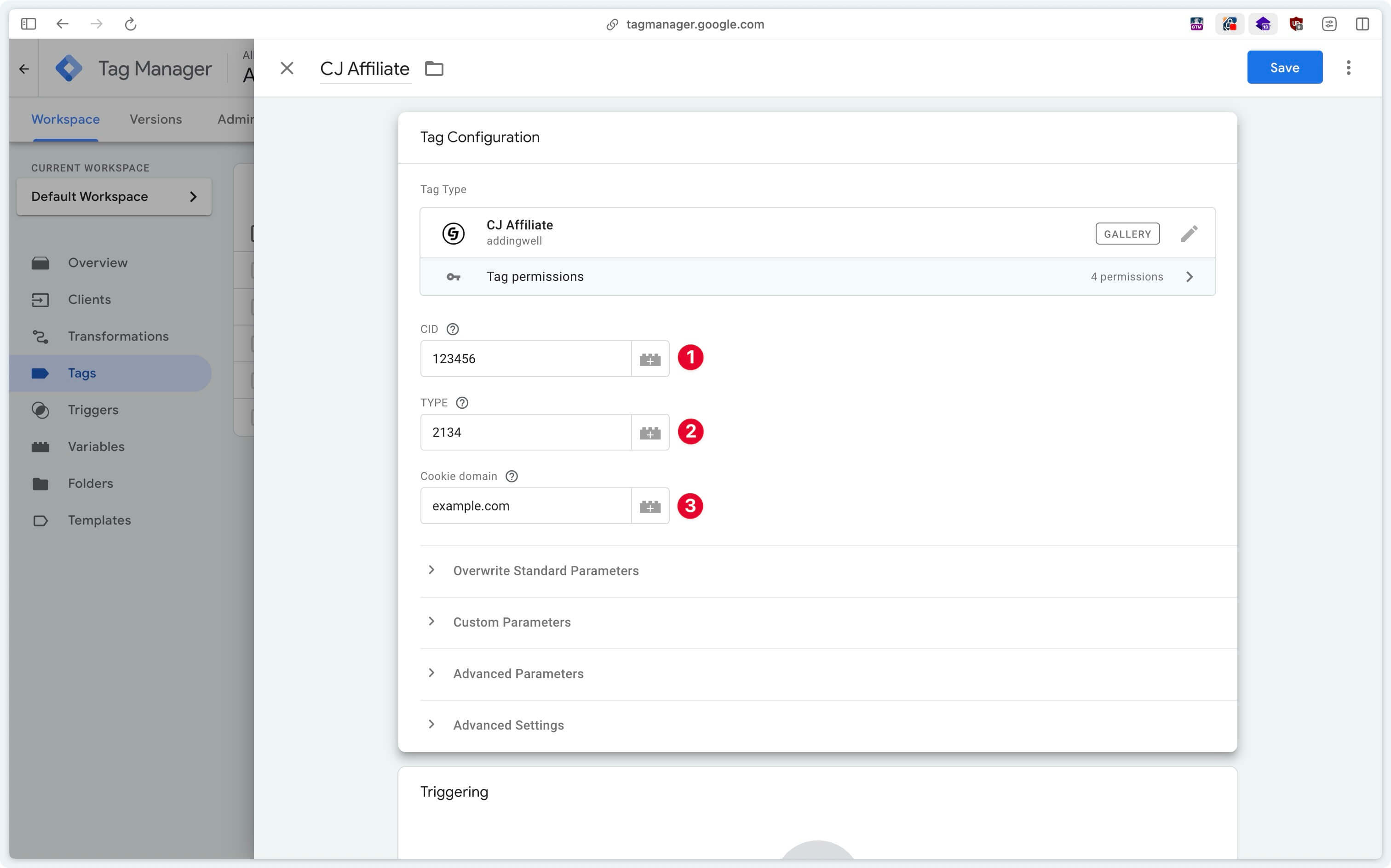 Configuration du tag CJ Affiliate