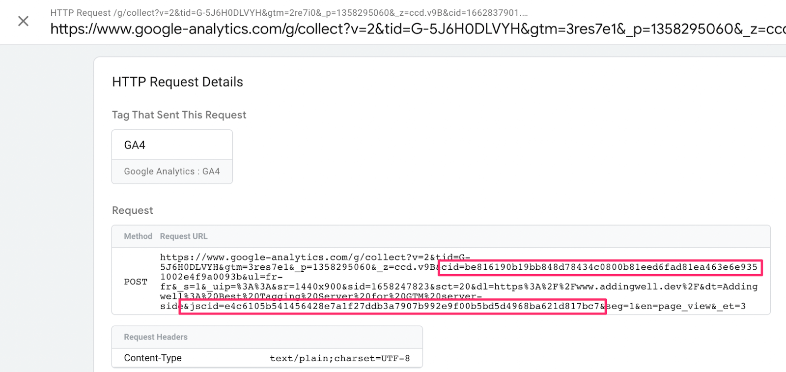 CID and JSCID Configured in GA4 Tag