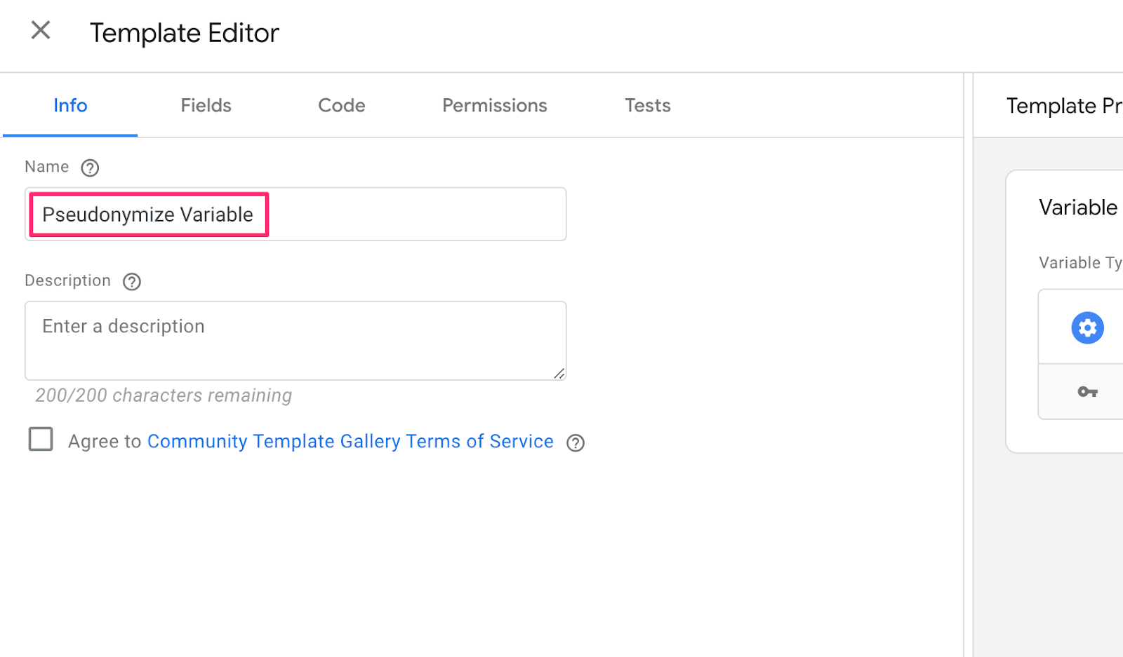 Pseudonymize Variable Template Name