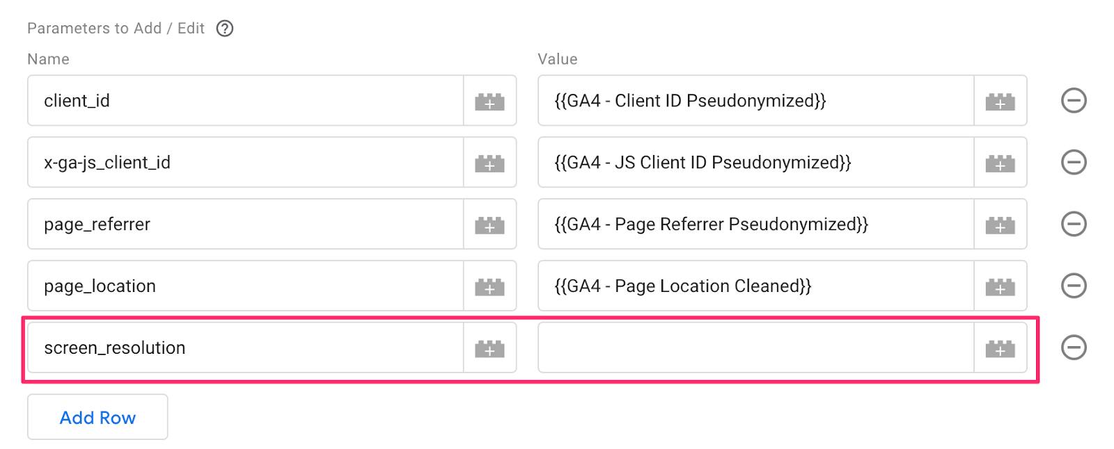 Adding Screen Resolution Parameter with Empty Value