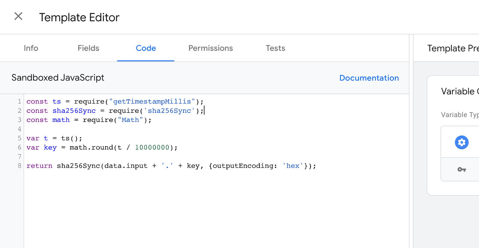 Pseudonymize Variable Template Code Setup