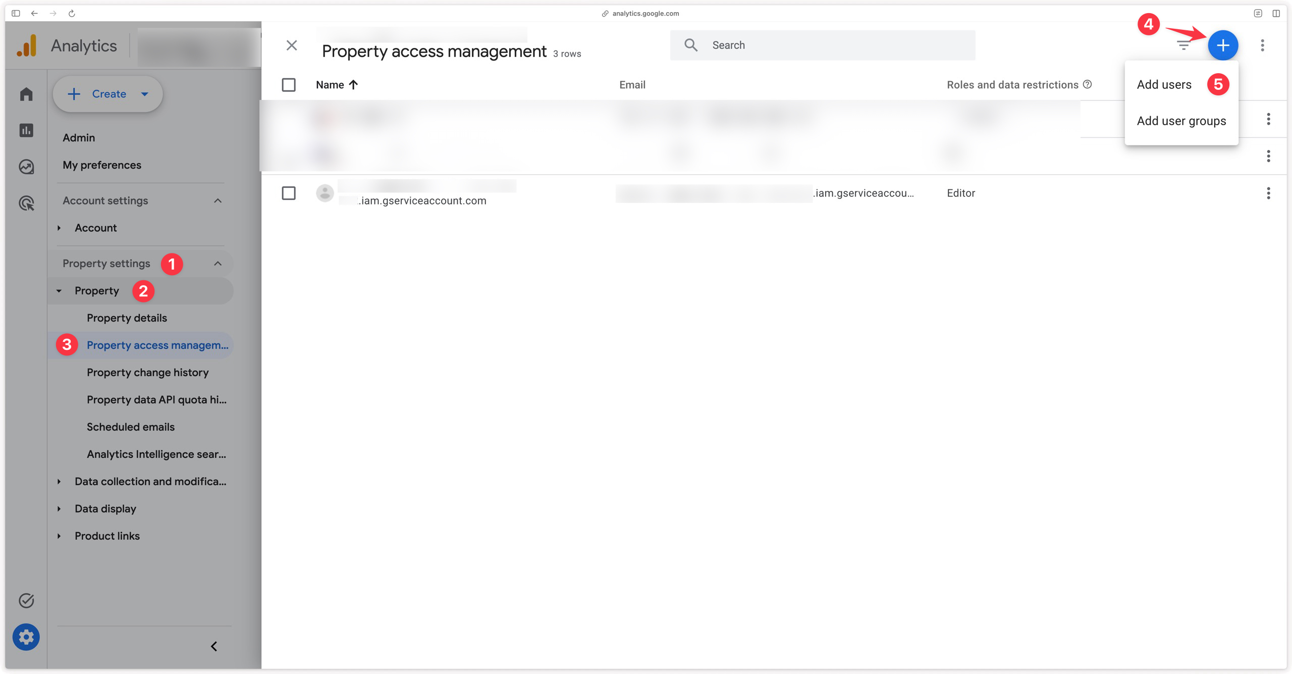 Adding the service account in Google Analytics 4