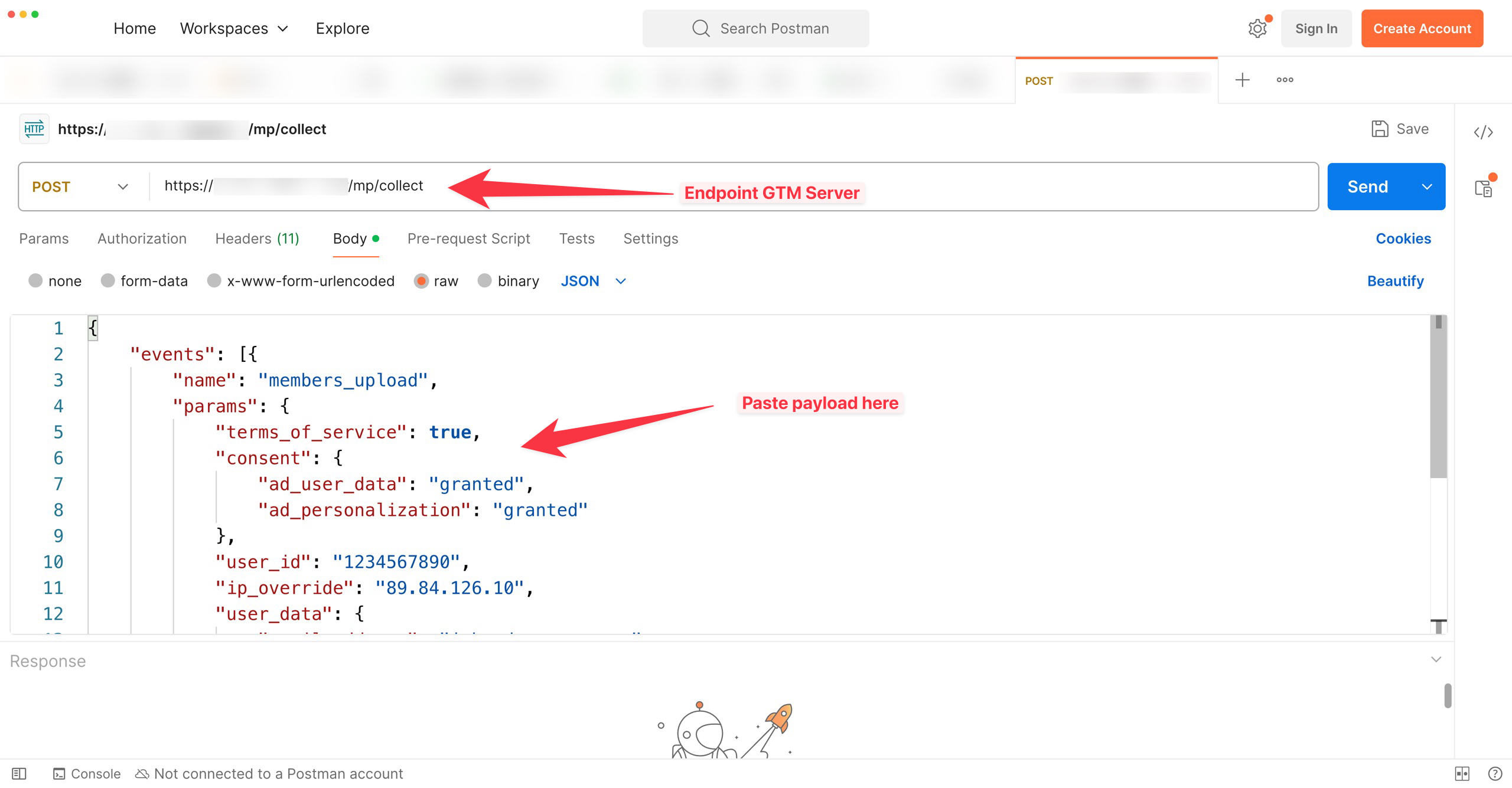Adding the payload in Postman