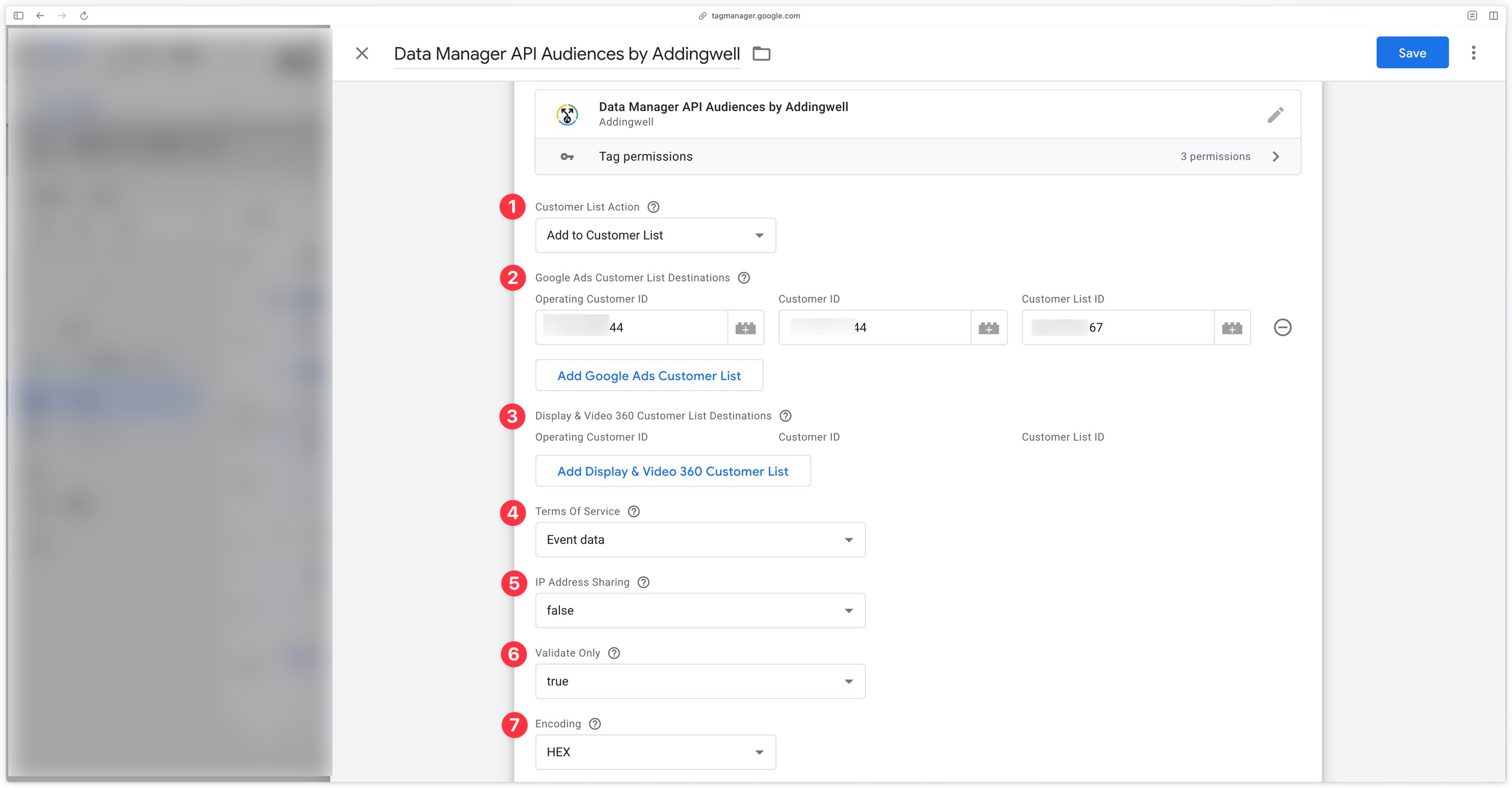 Configuring the Addingwell Data Manager API Audiences tag