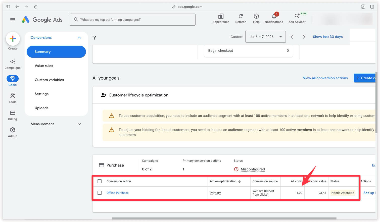 Verifying that offline conversions come through in Google Ads