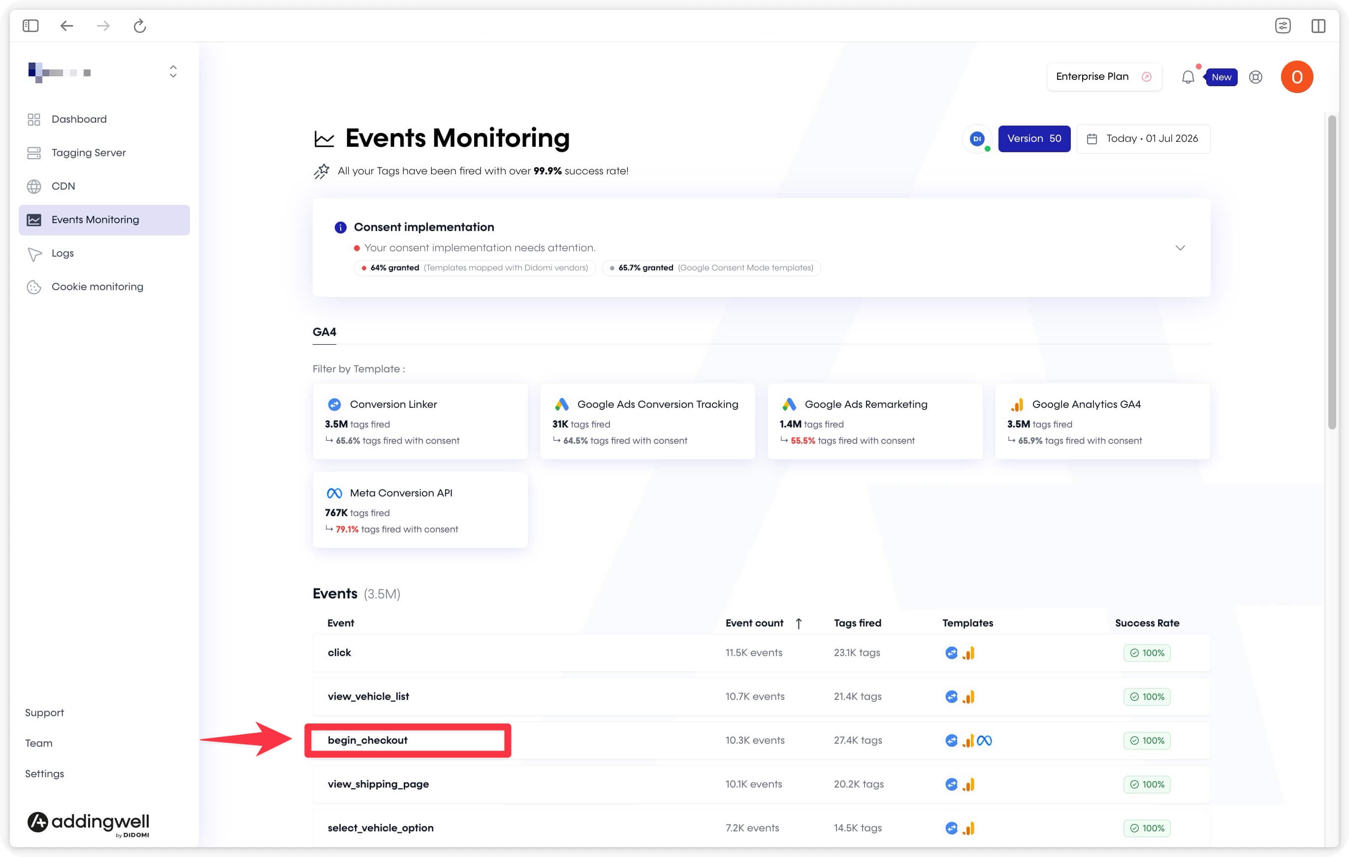 Accessing Consent Monitoring details per event