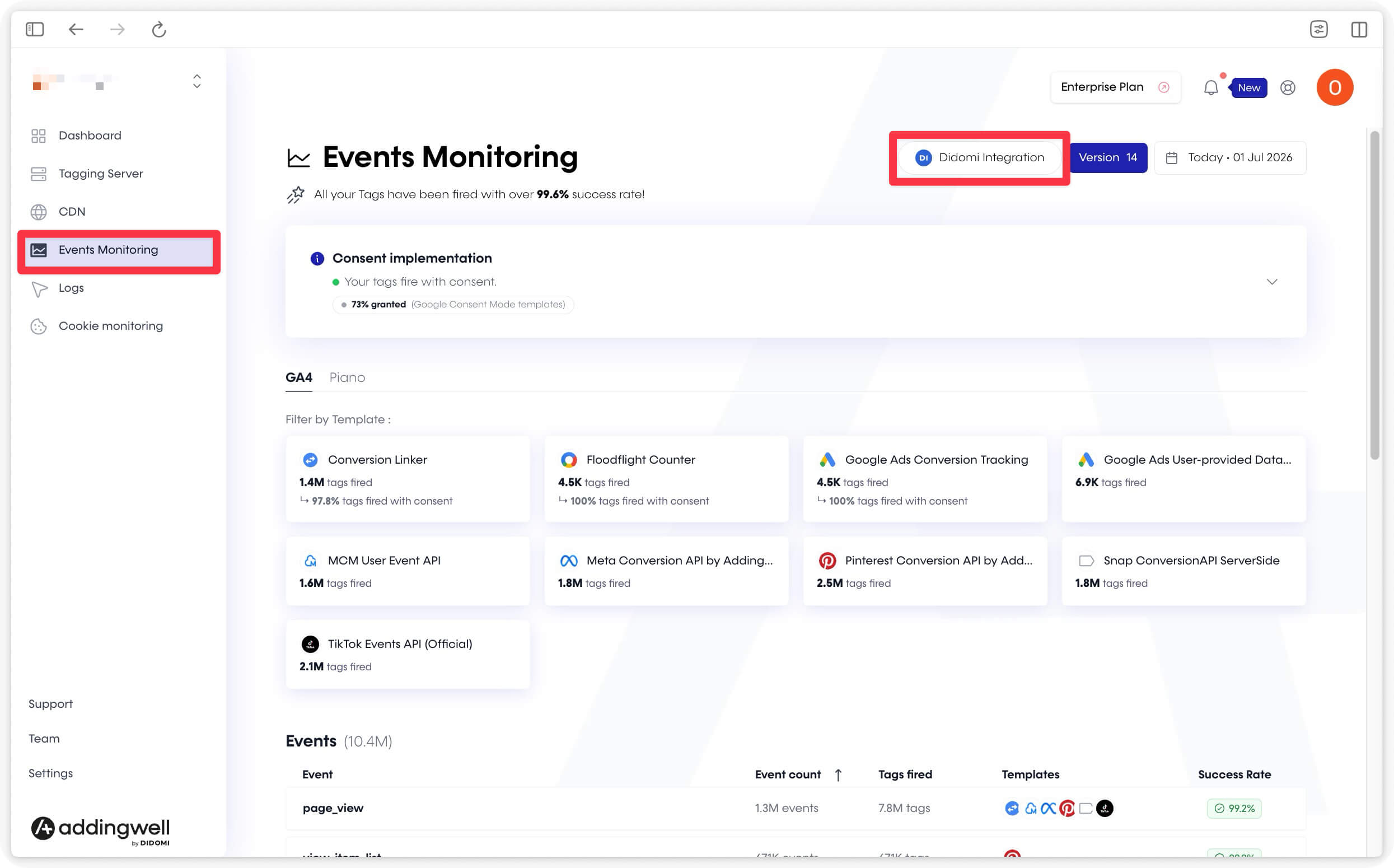 Didomi Integration for Event Consent Monitoring from Events Monitoring