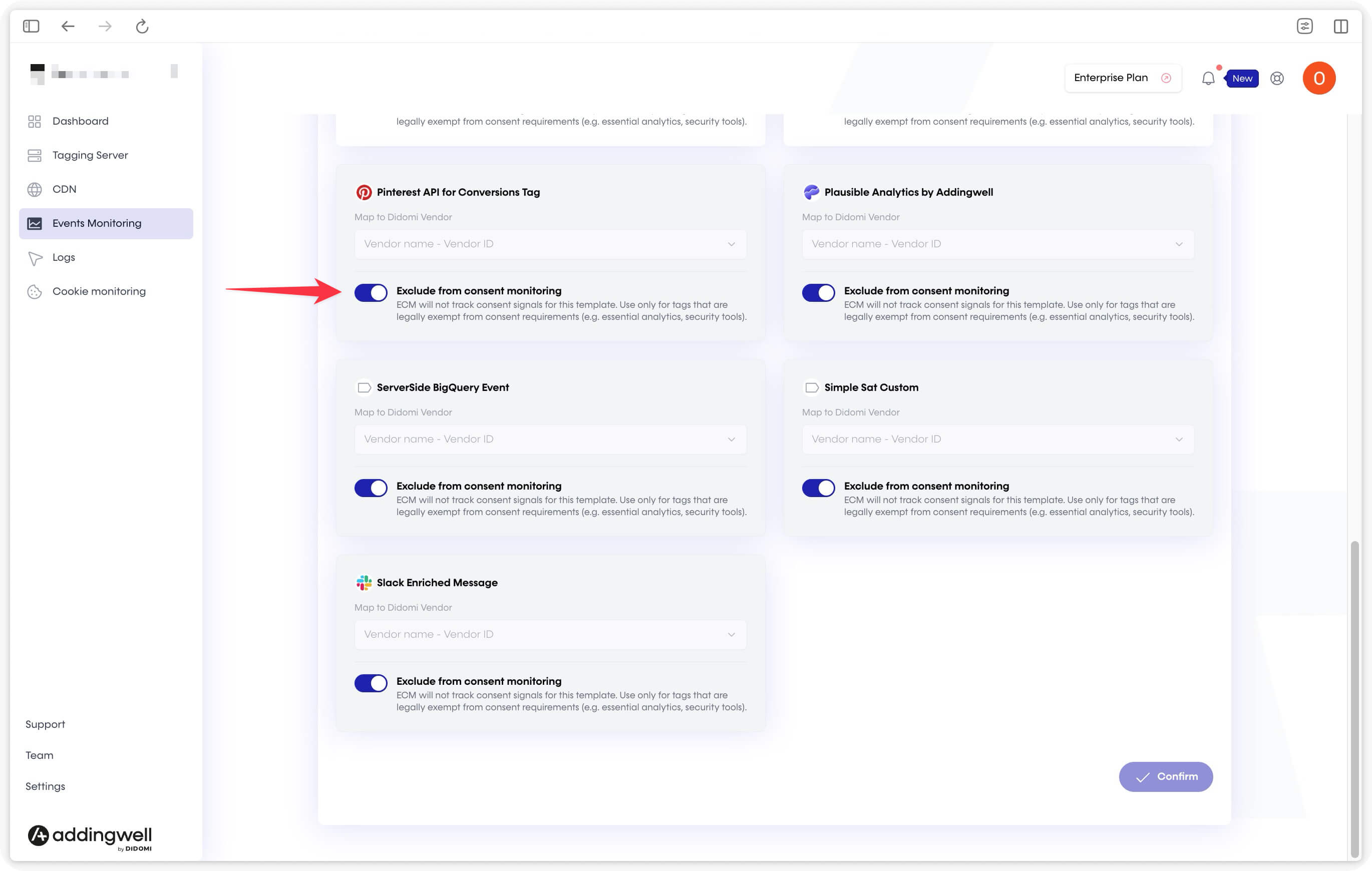 Exempting tags from consent for Event Consent Monitoring