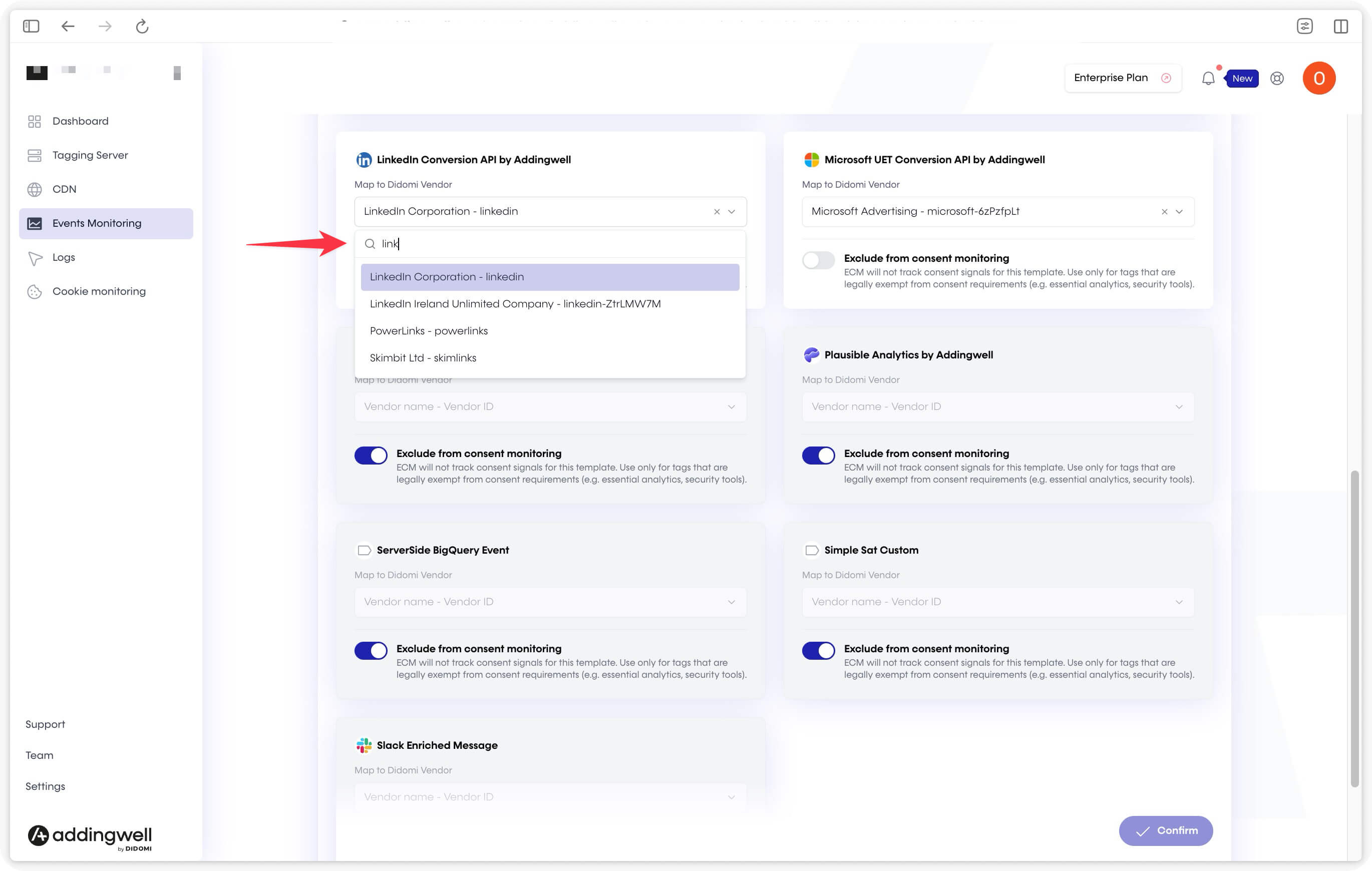 Mapping tags to Didomi vendors for Event Consent Monitoring