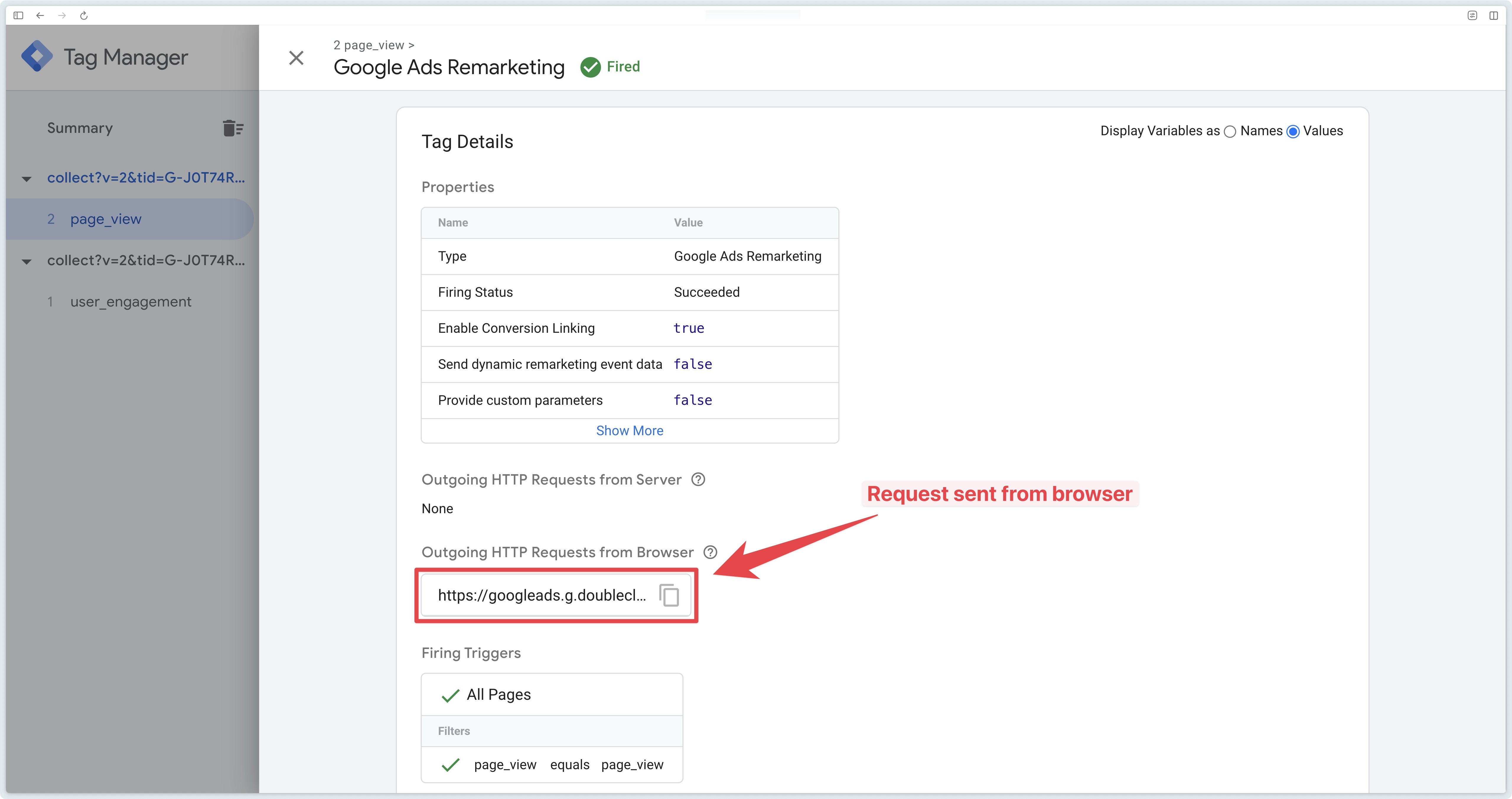 Checking browser request is sent