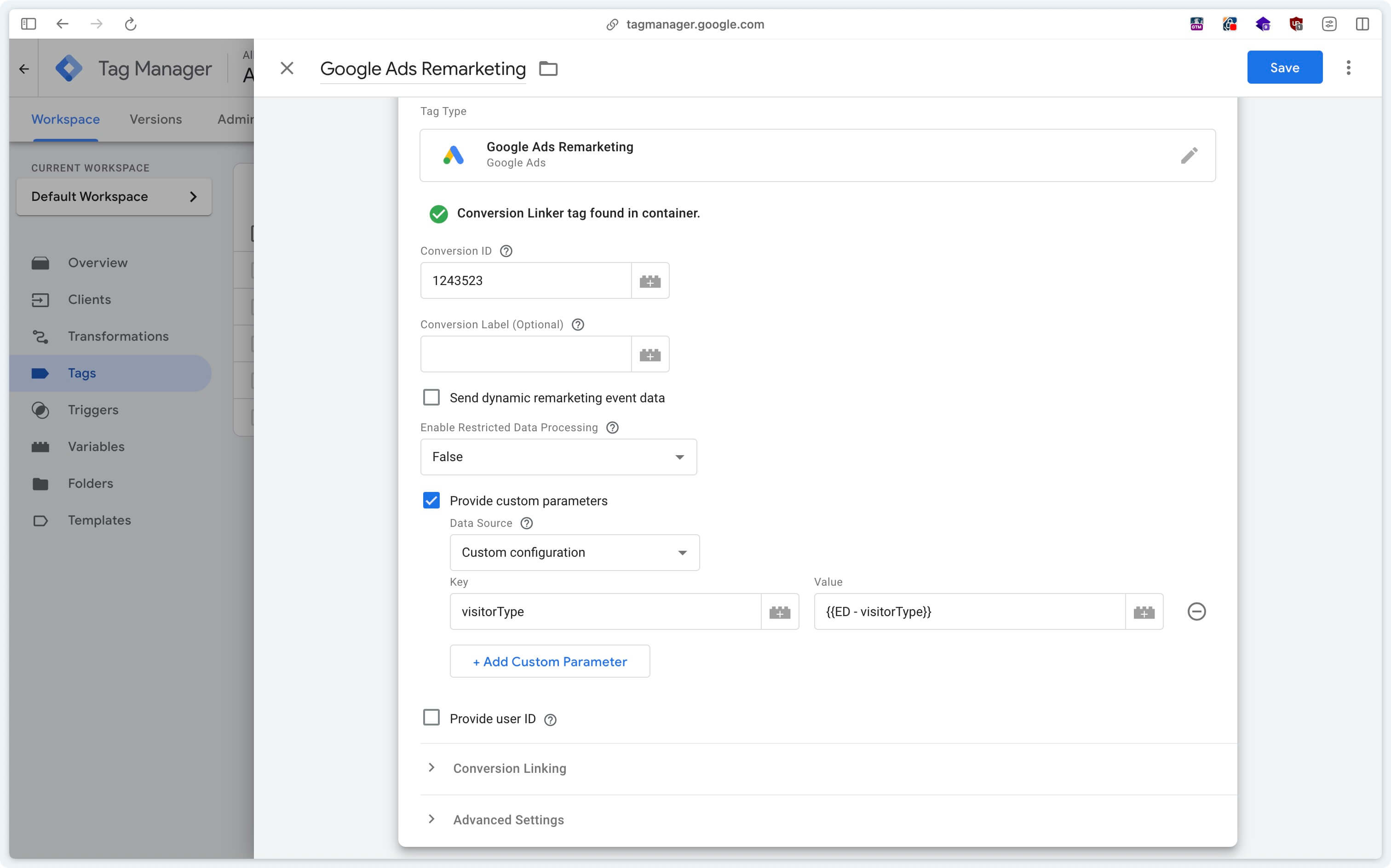 Préciser les paramètres personnalisés dans la balise Remarketing Google Ads avec Custom Configuration