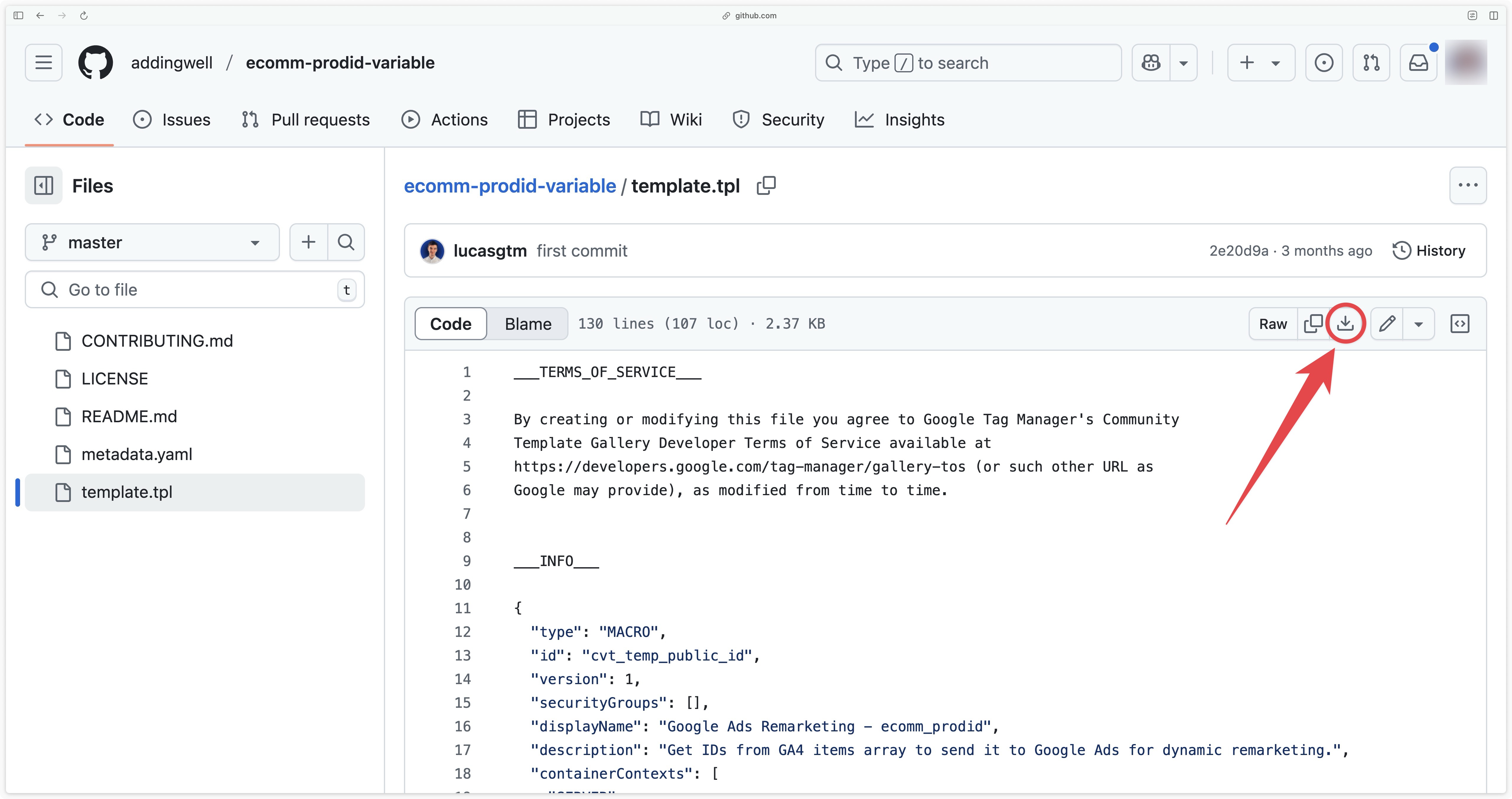 Download variable ecomm_prodid