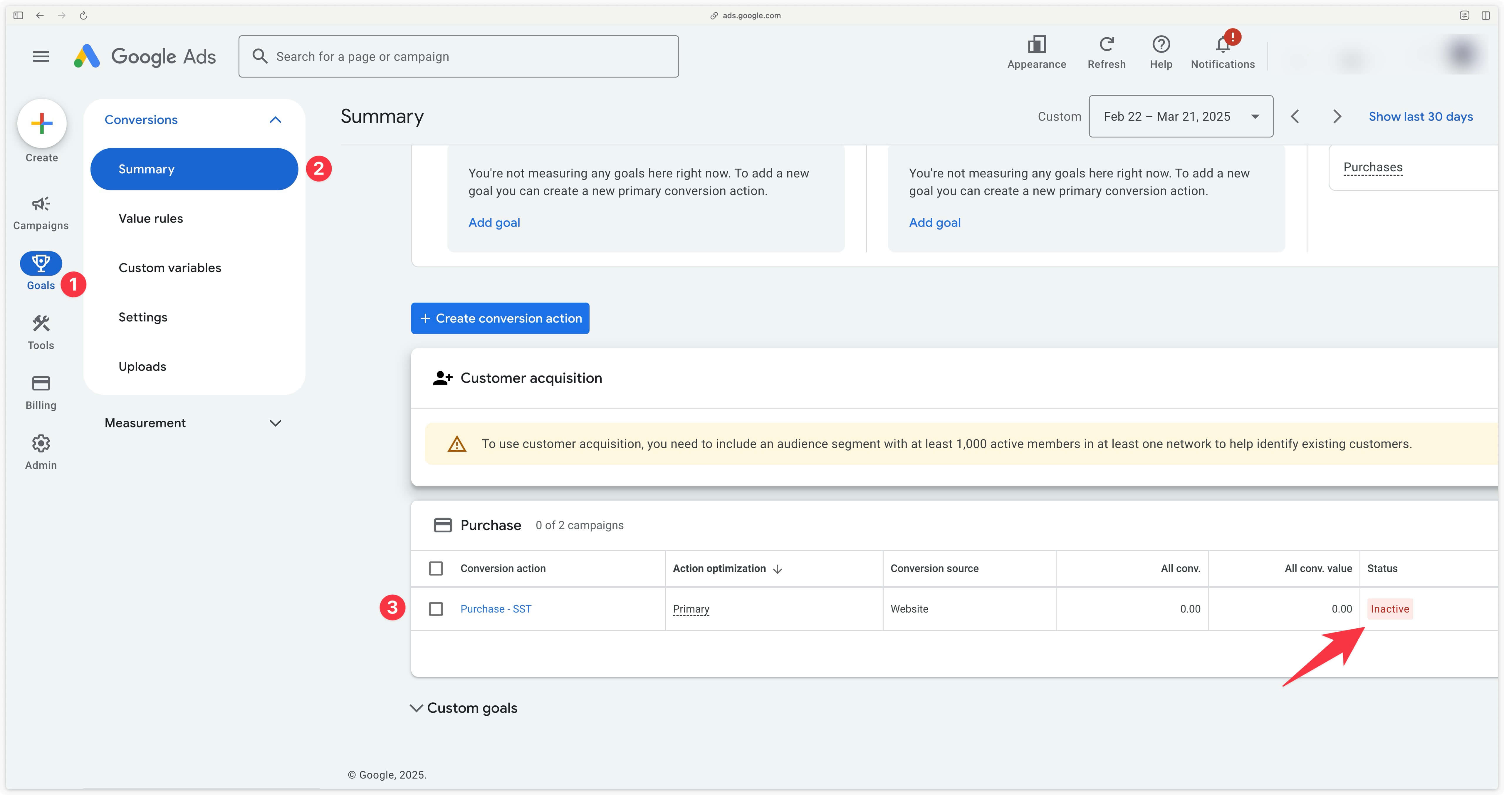 Action de conversion Purchase dans Google Ads
