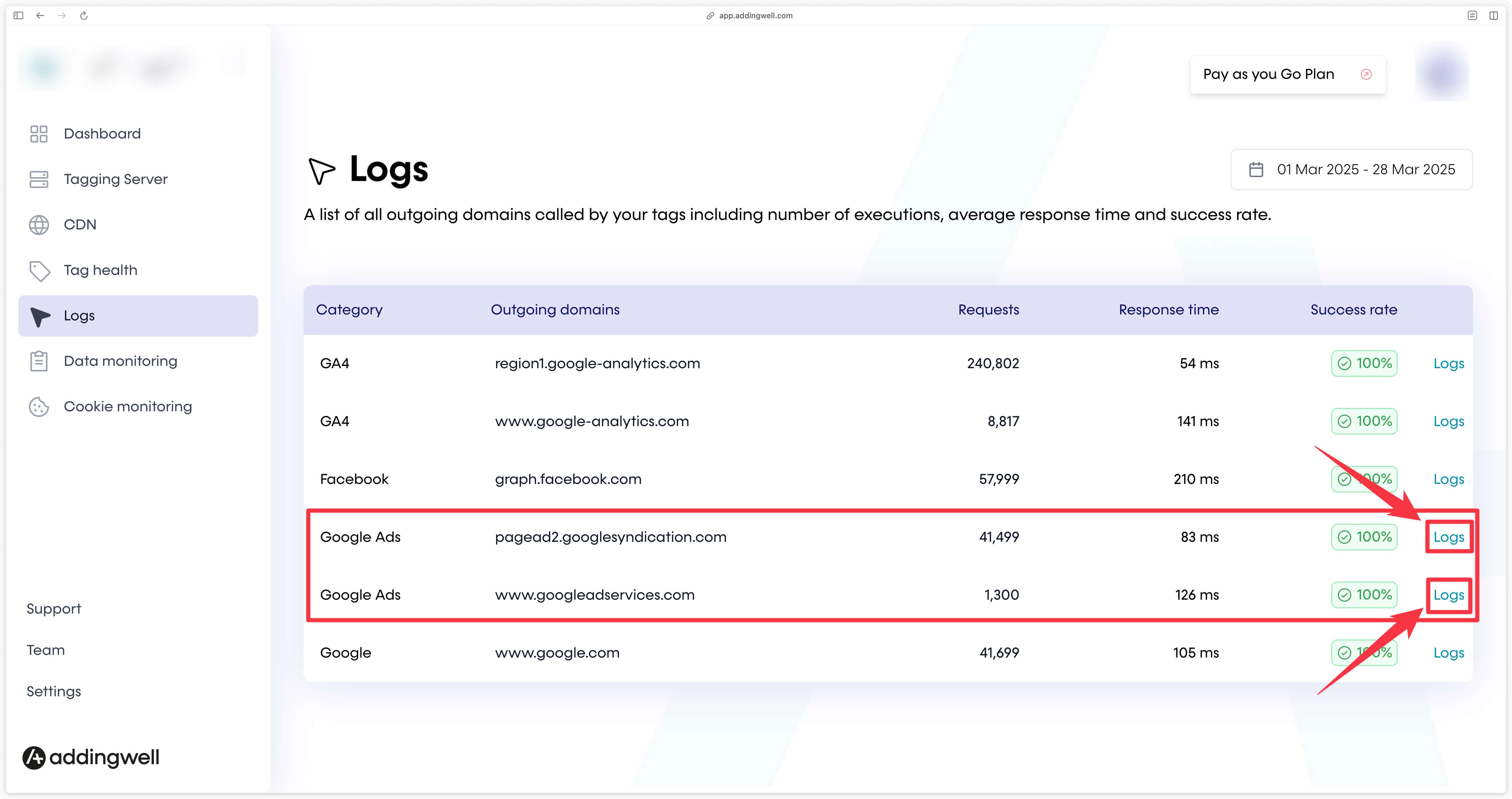 Accéder aux Logs des requêtes Google Ads