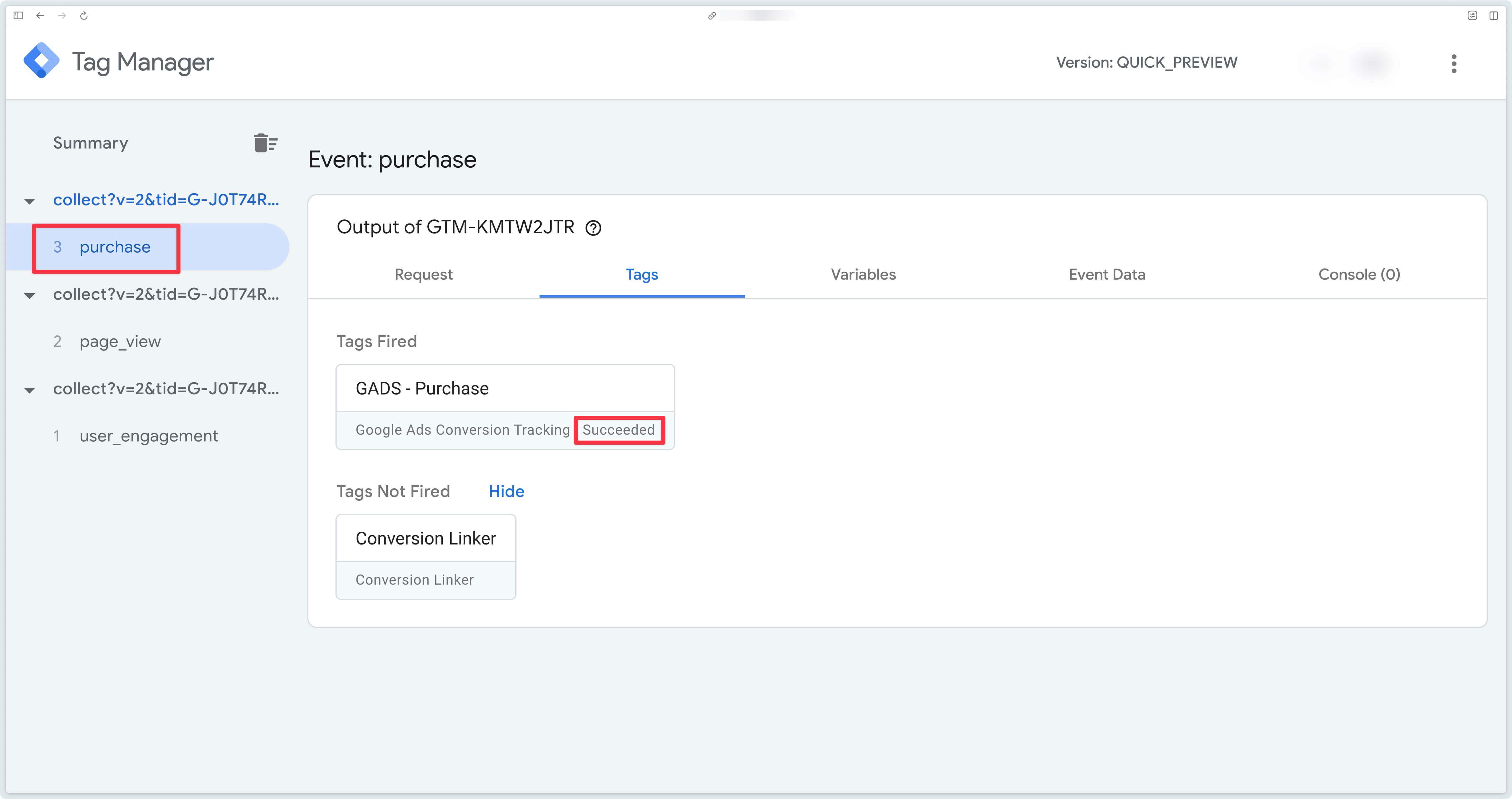 Balise de conversion Google Ads se déclenche correctement dans la preview sGTM