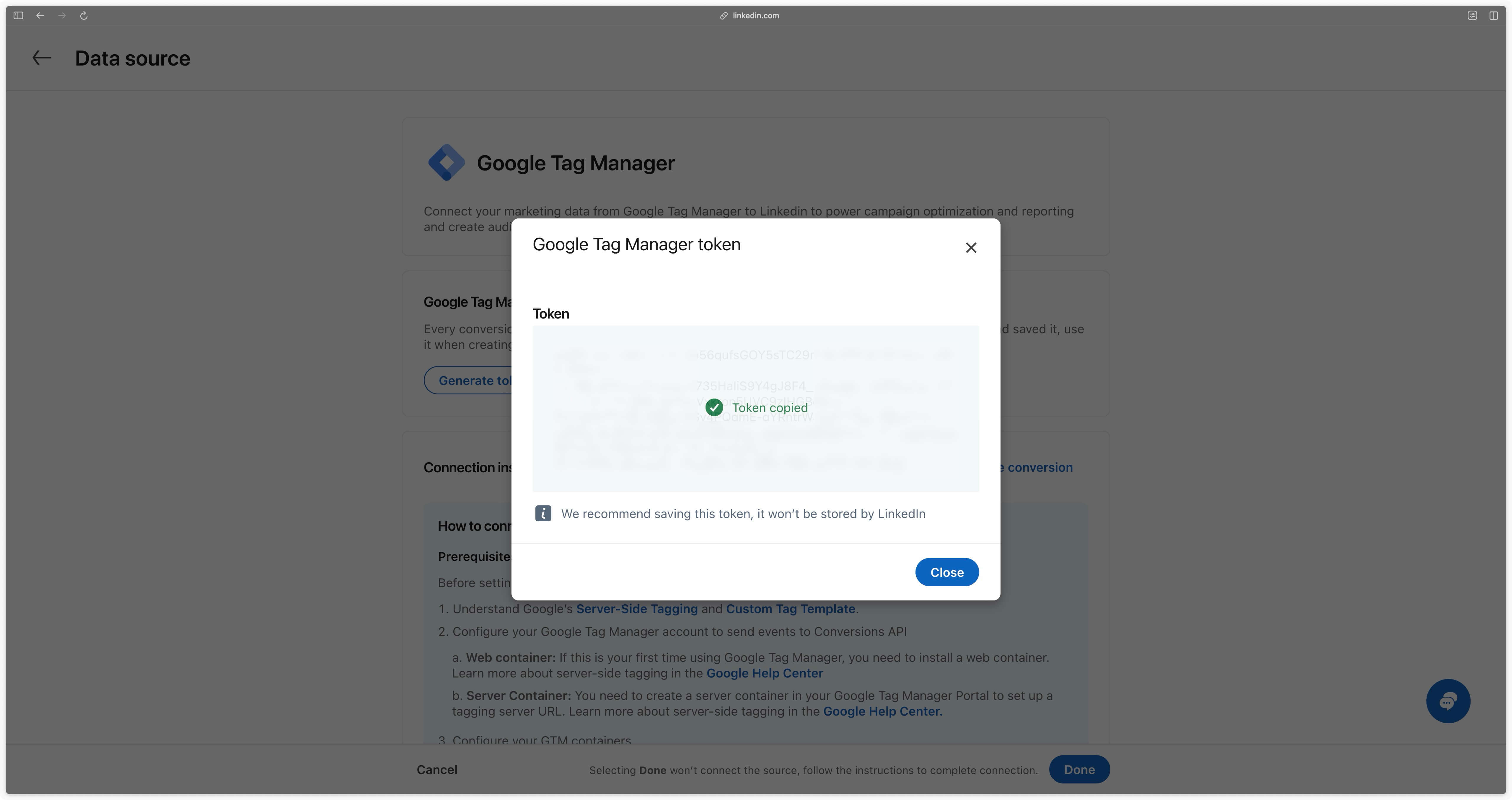 Copier l'Access Token dans le Campaign Manager LinkedIn