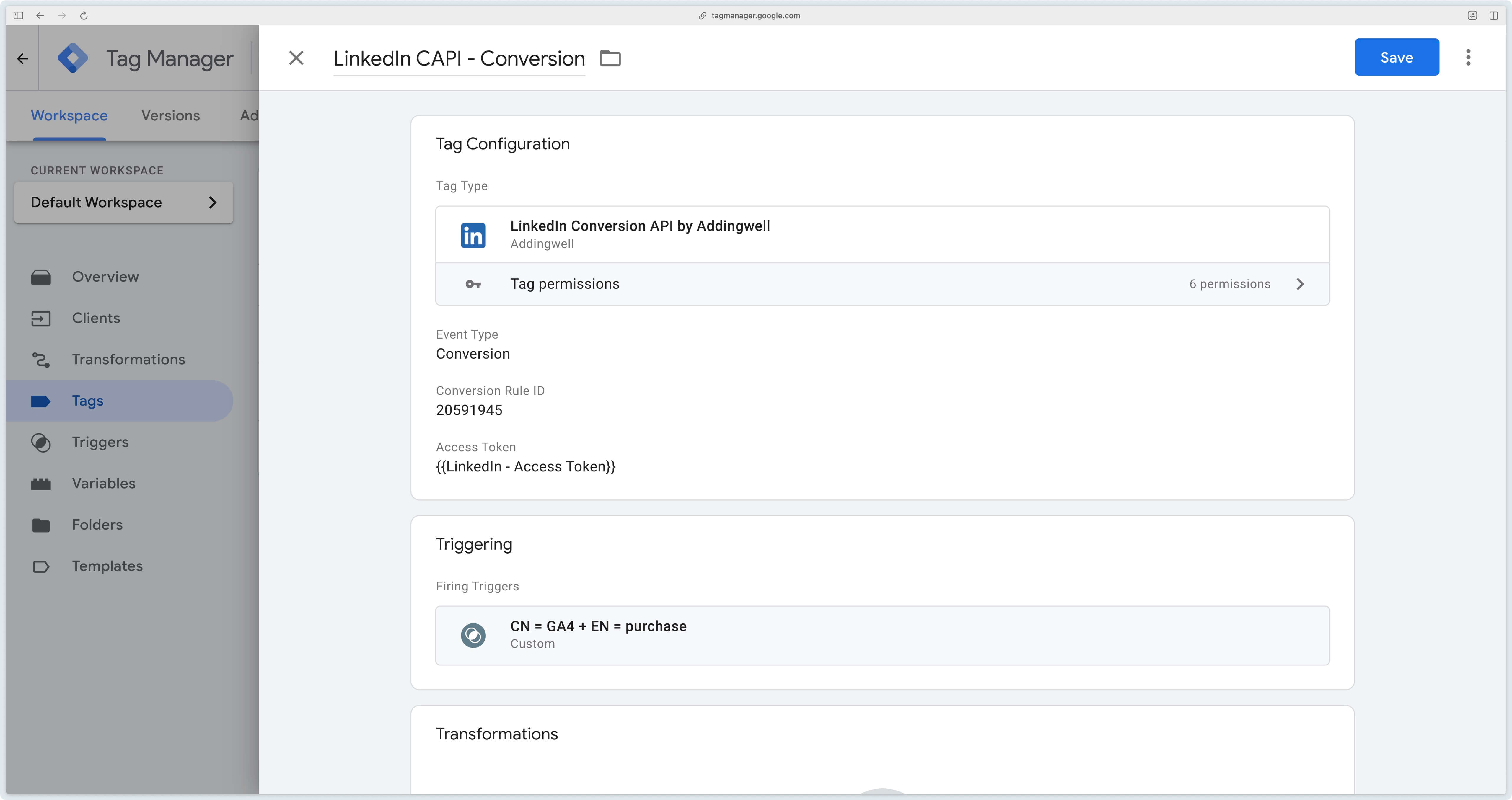 Configuring the LinkedIn CAPI tag with the Event Type to Conversion