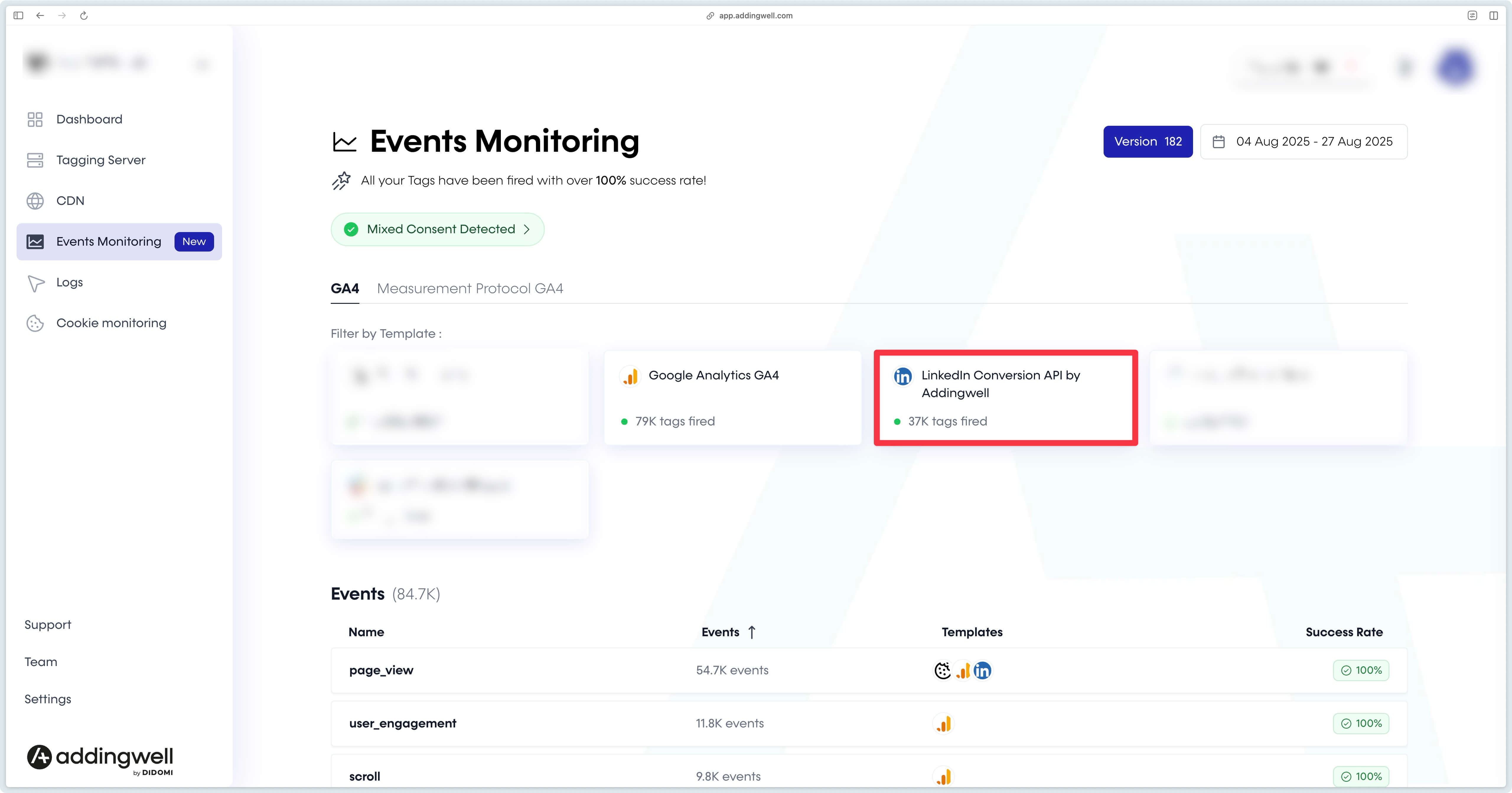 Check LinkedIn Conversion API queries on Adddingwell Container