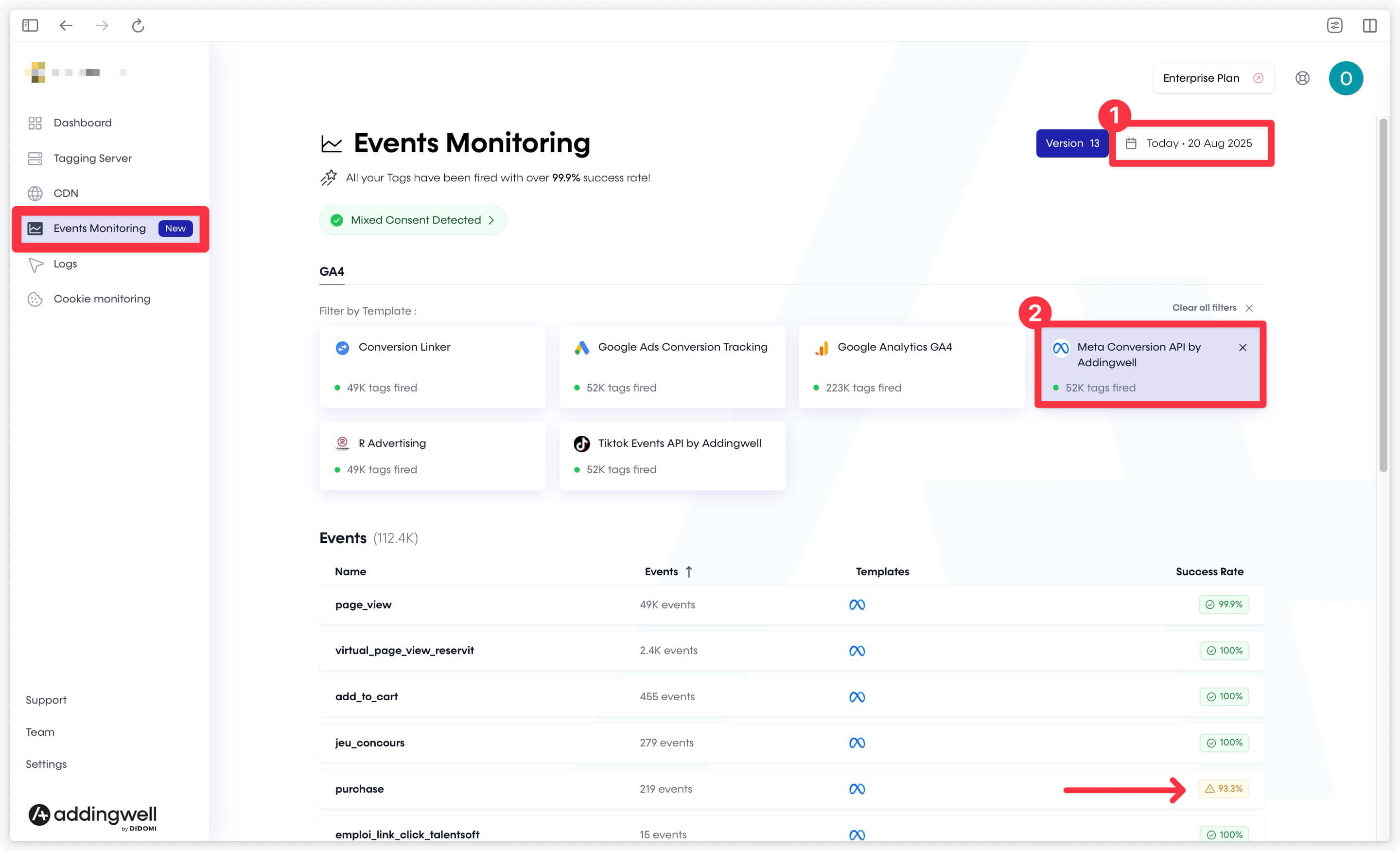 Check that your Server-Side tags are successful, and see which events are sent to your media partners