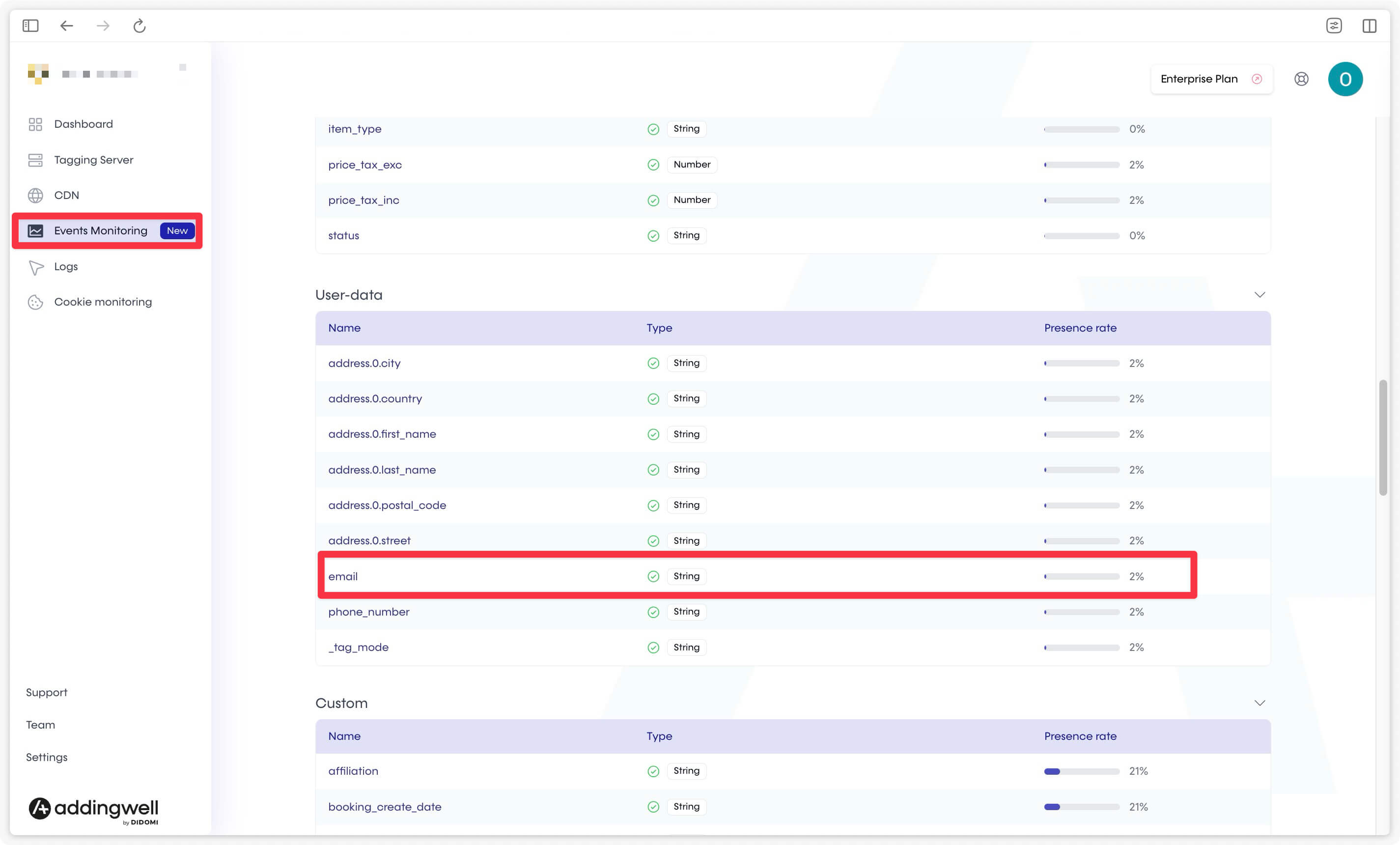 Easily check the user data sent to your GTM Server via your Addingwell container