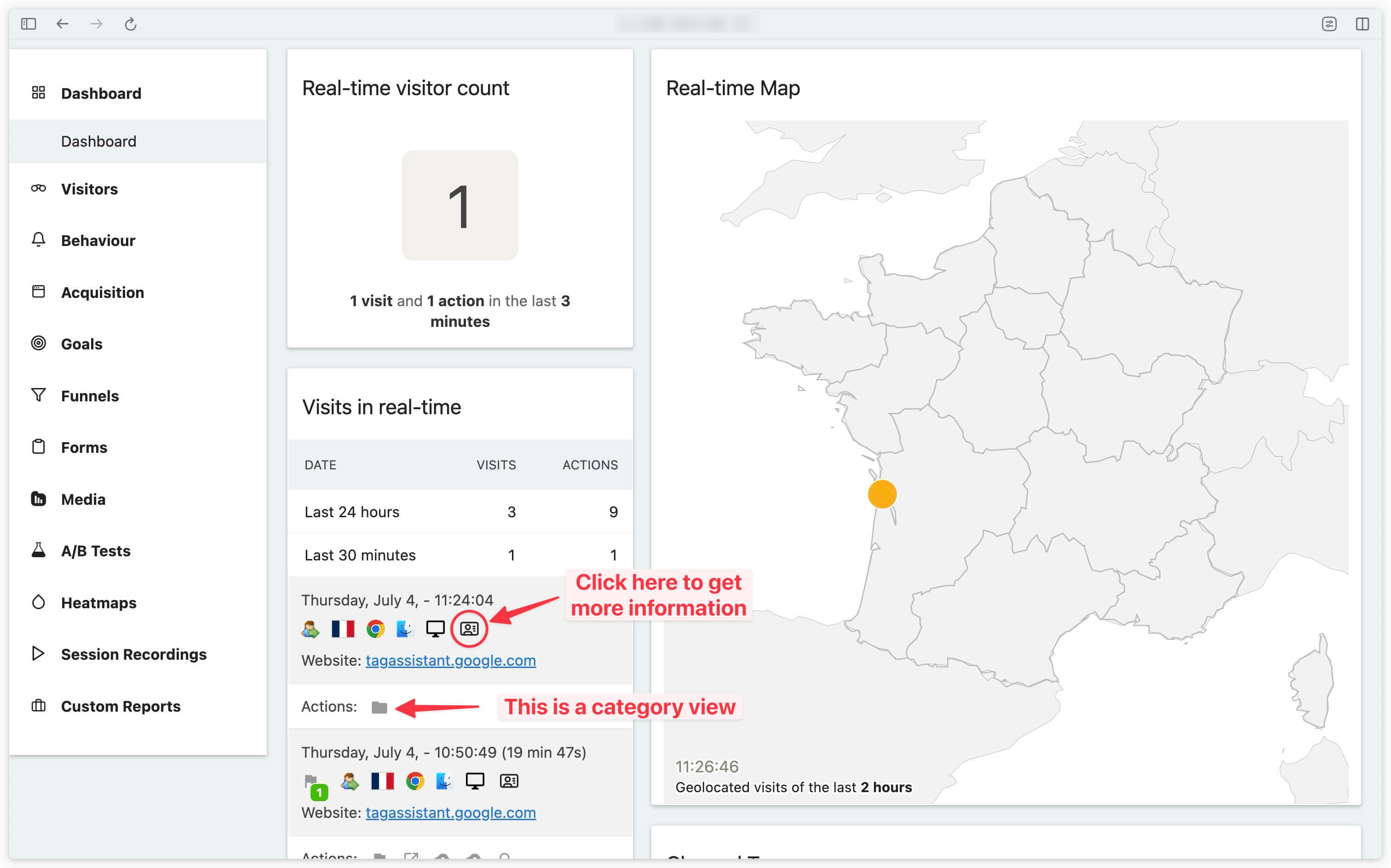 Réception des vues de catégorie dans Matomo