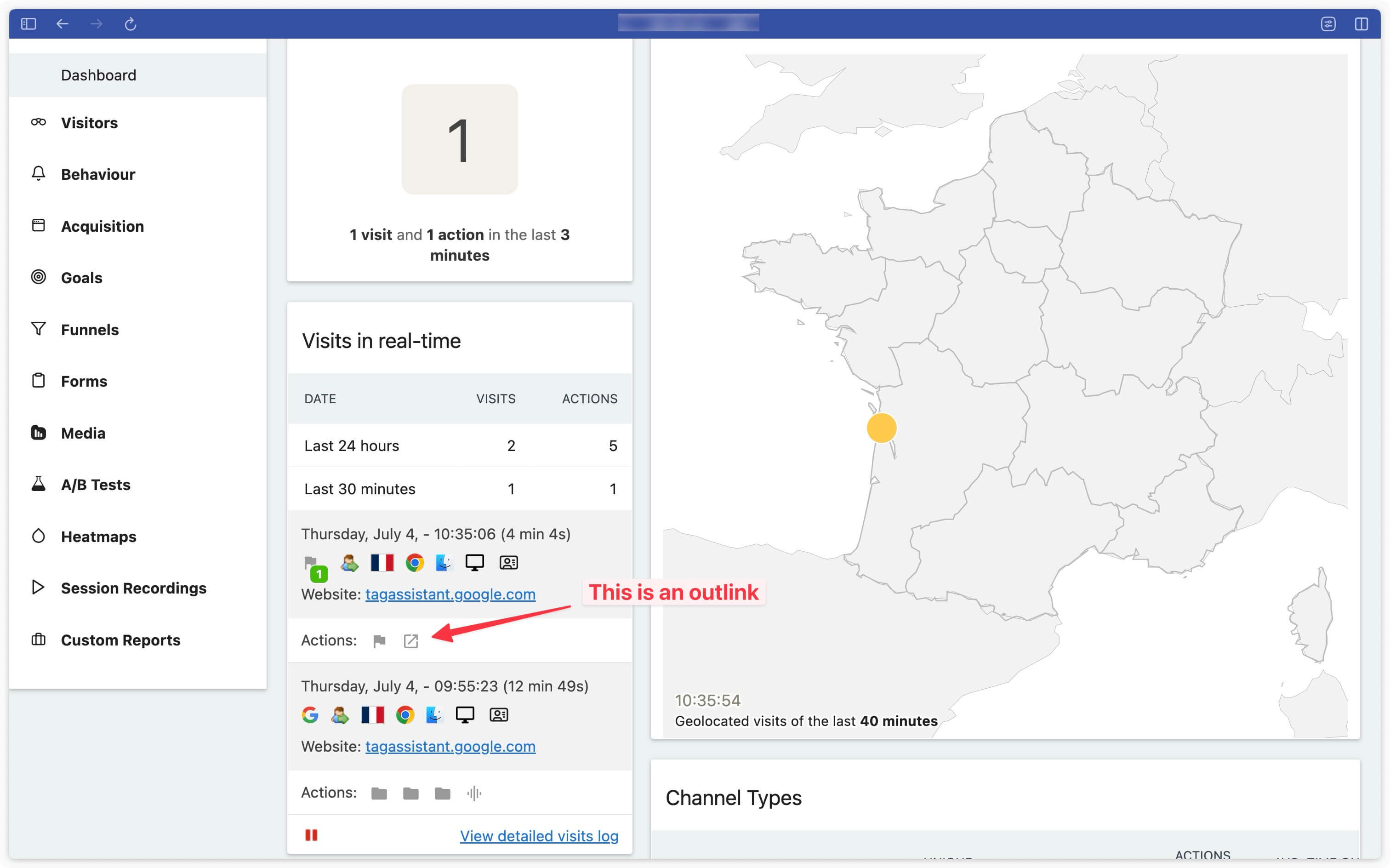 Réception des clic sur un lien dans Matomo