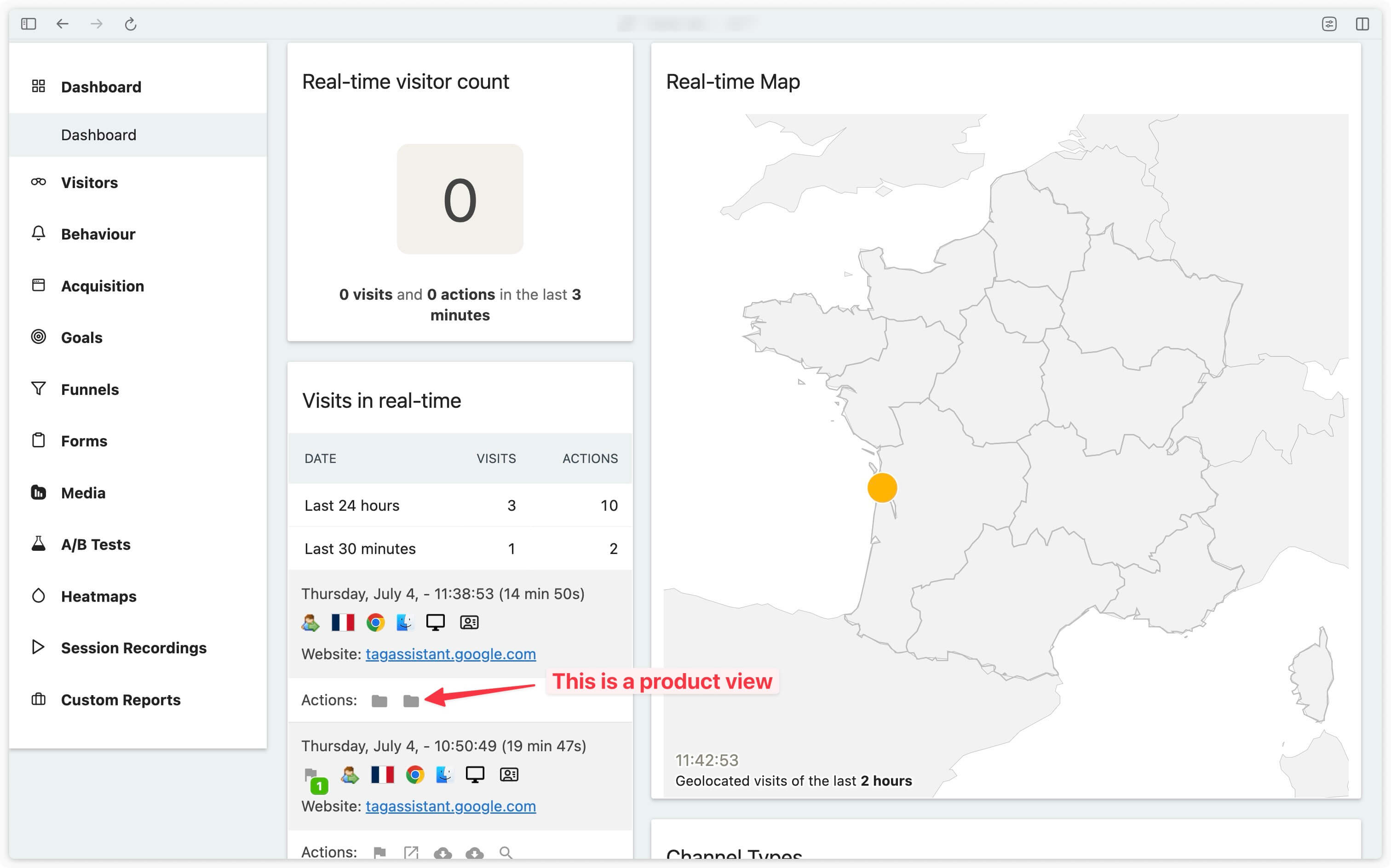 Réception des vues de catégorie dans Matomo