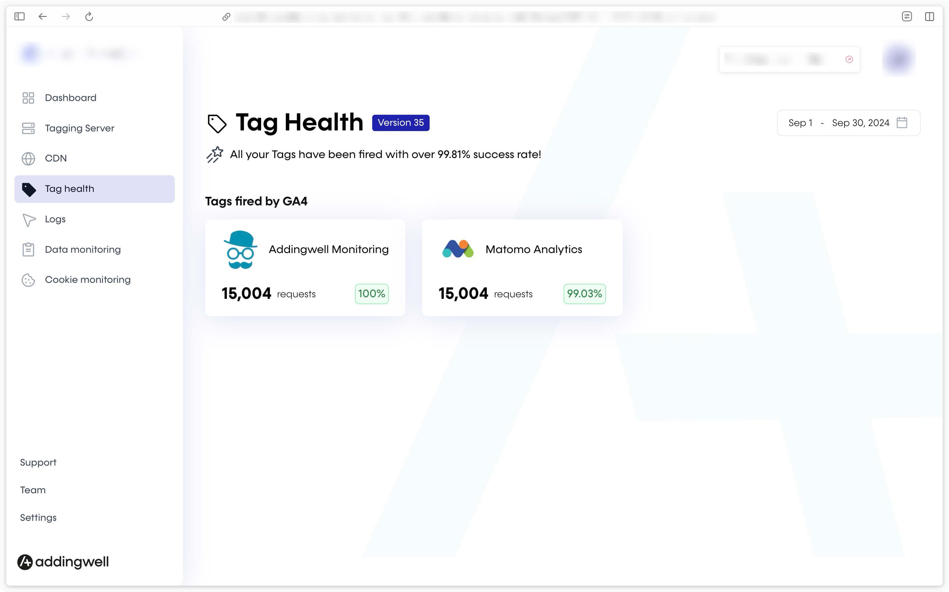 Check Matomo Analytics requests on Adddingwell workspace