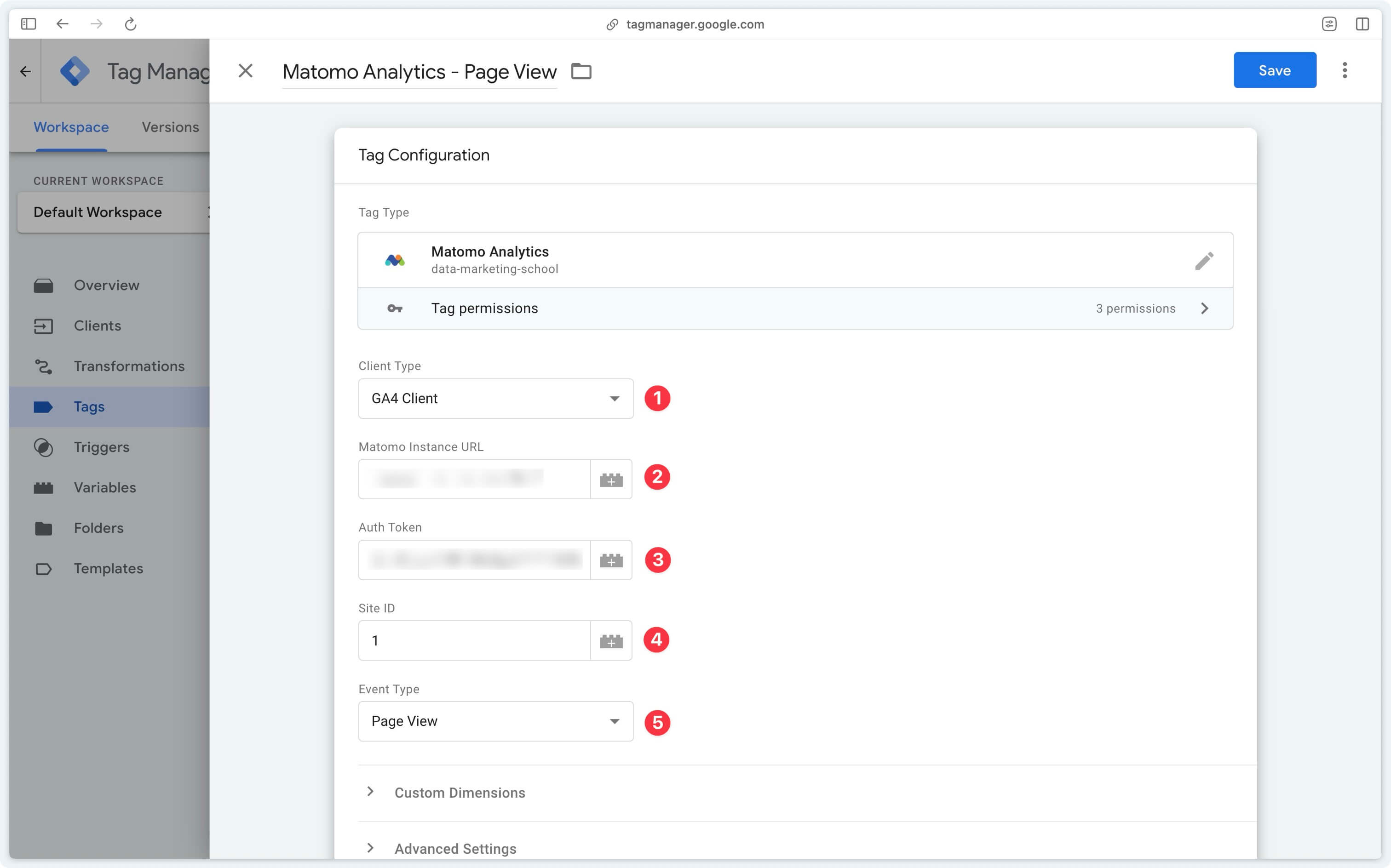 Configuration de la balise Matomo Analytics pour les vues de pages