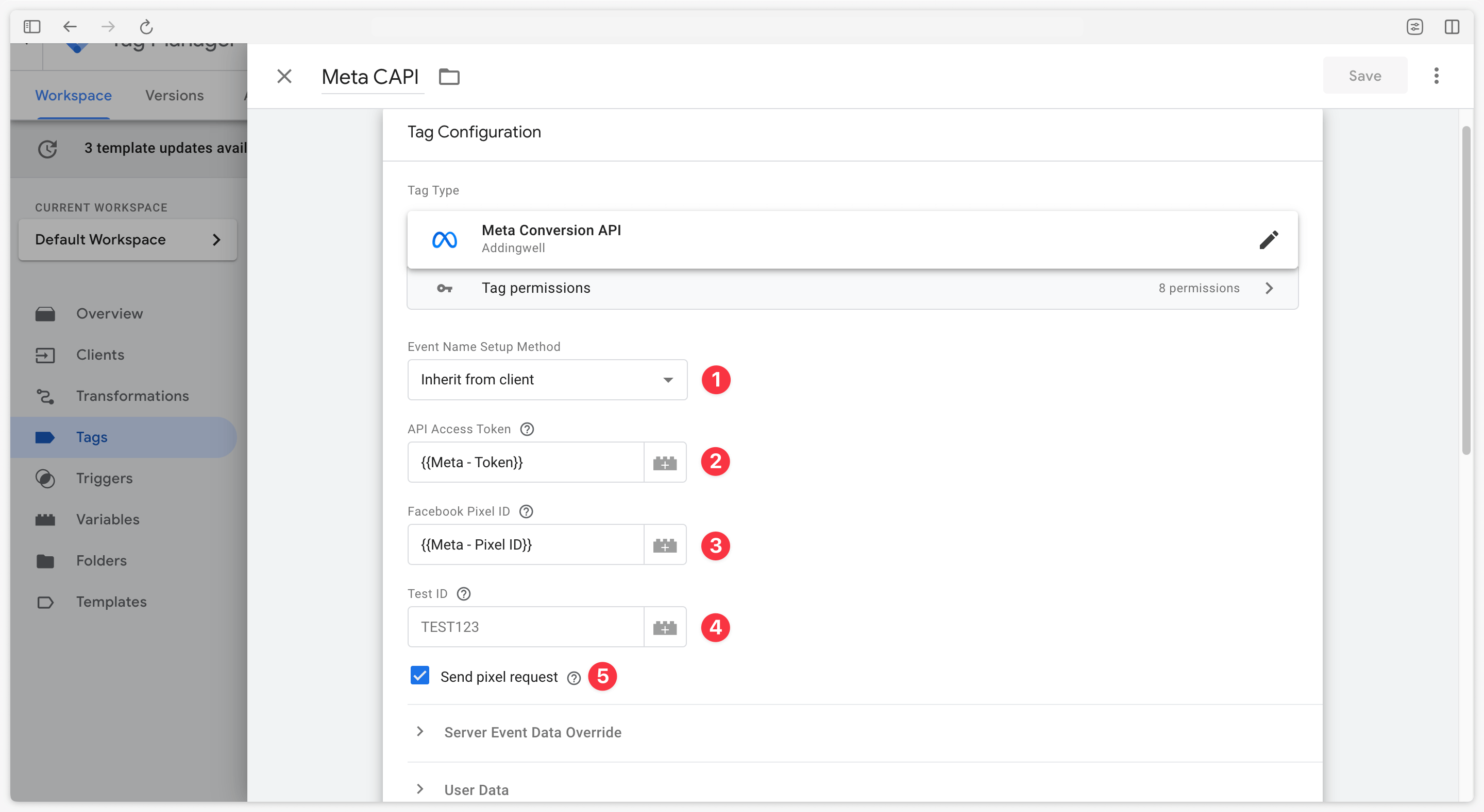 Configuration de la balise Meta CAPI