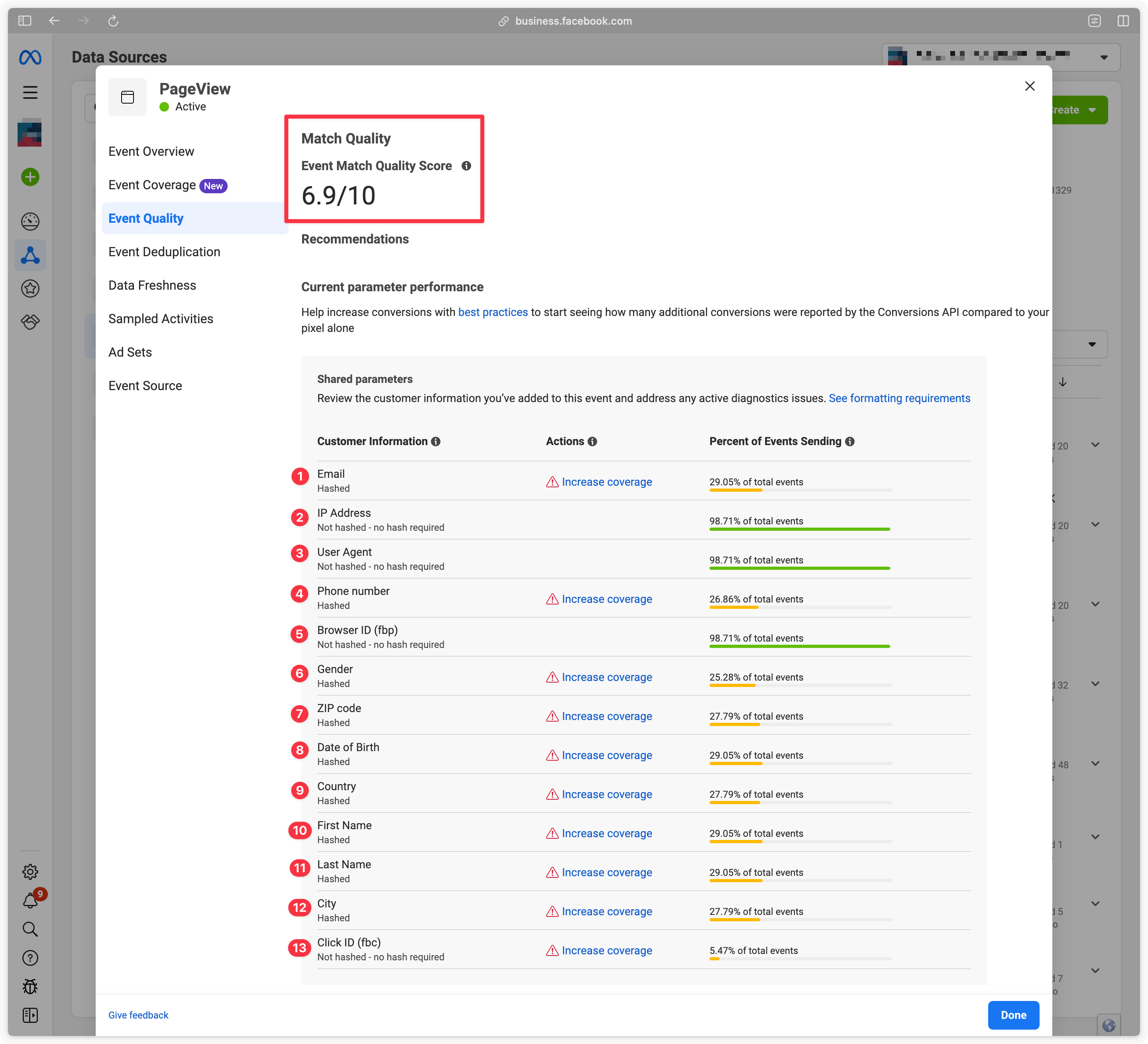 Paramètres partagés dans le gestionnaire d'événements de Meta