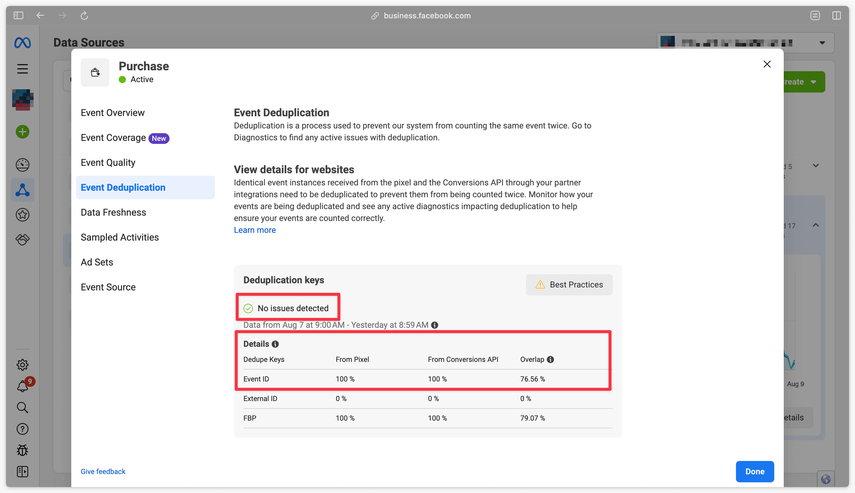 Vérifier la déduplication des évènements dans le gestionnaire de publicités Facebook