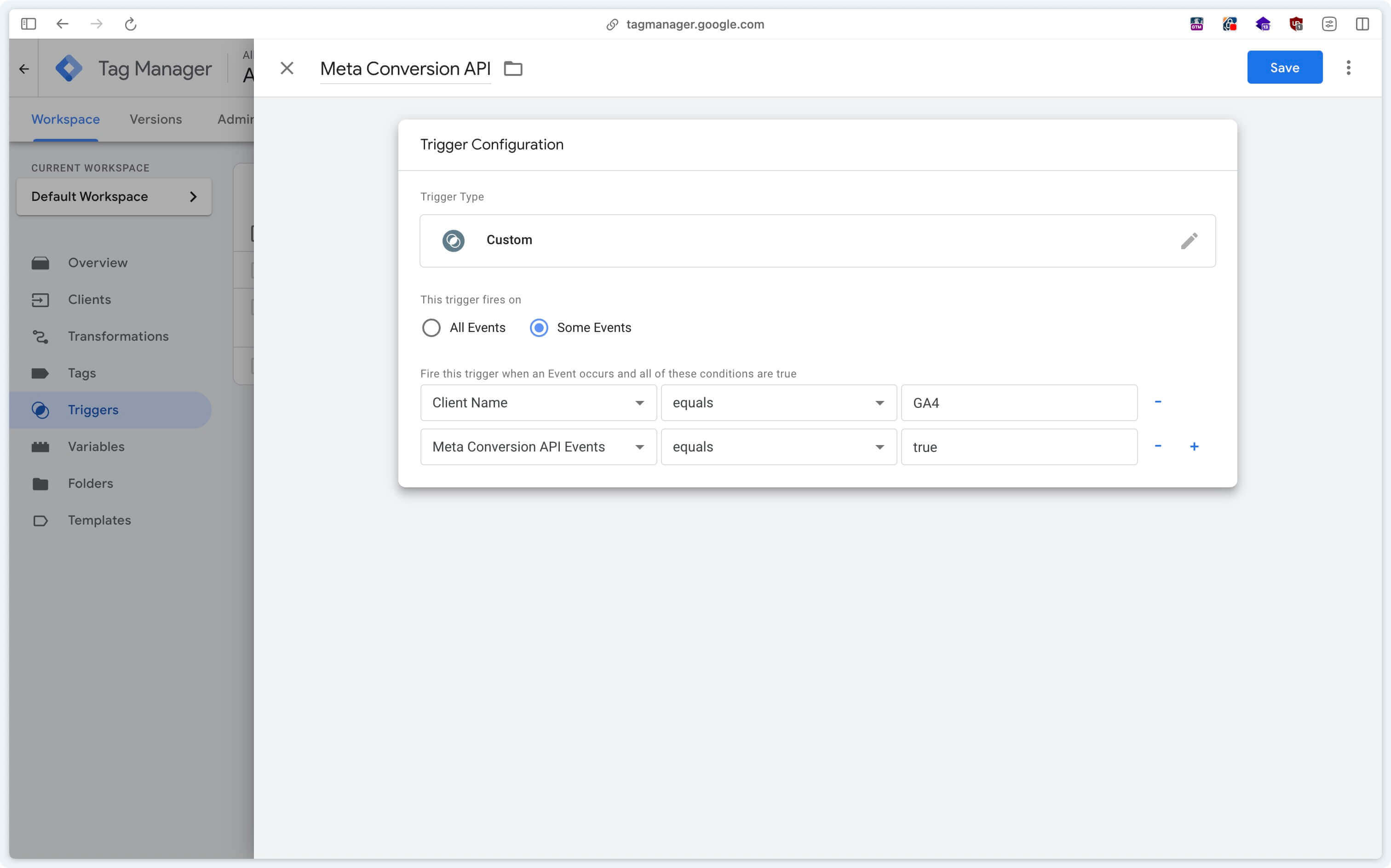 Configuration d'un déclencheur personnalisé dans Google Tag Manager Server-Side