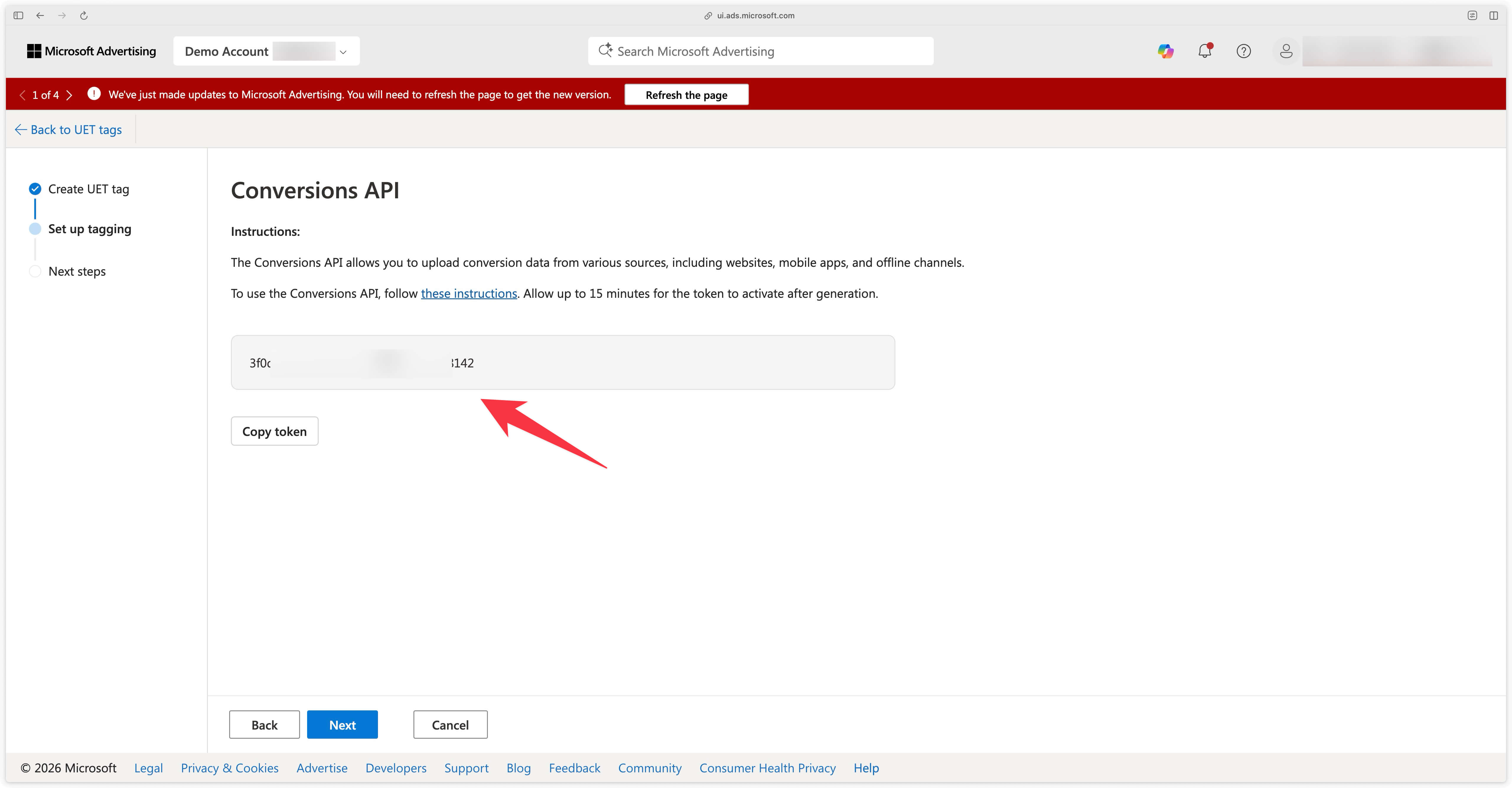 API Token of the UET Tag in Microsoft Ads