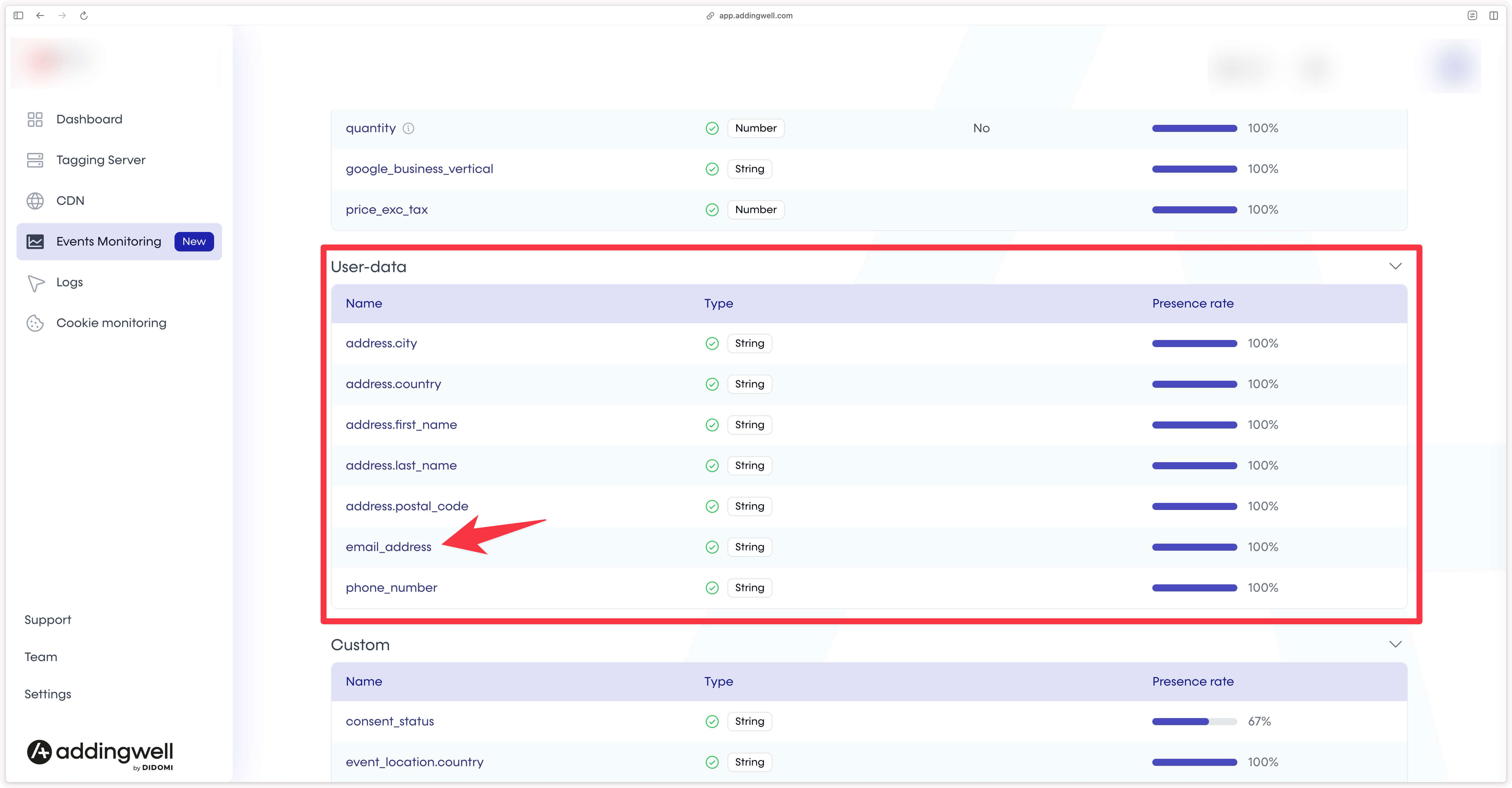 Checking user data attached to a Microsoft UET event in server-side