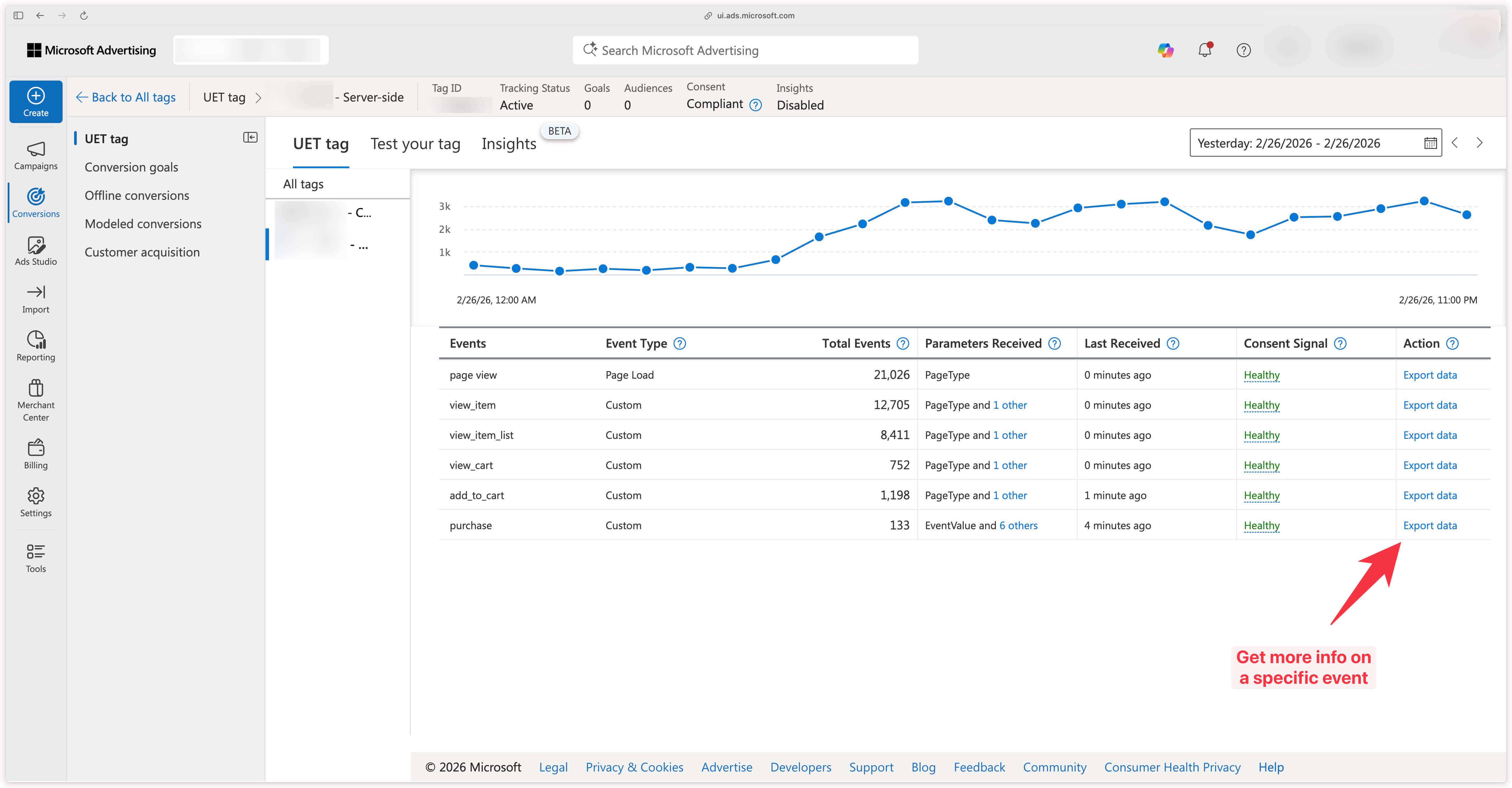 Button to export data for a specific event
