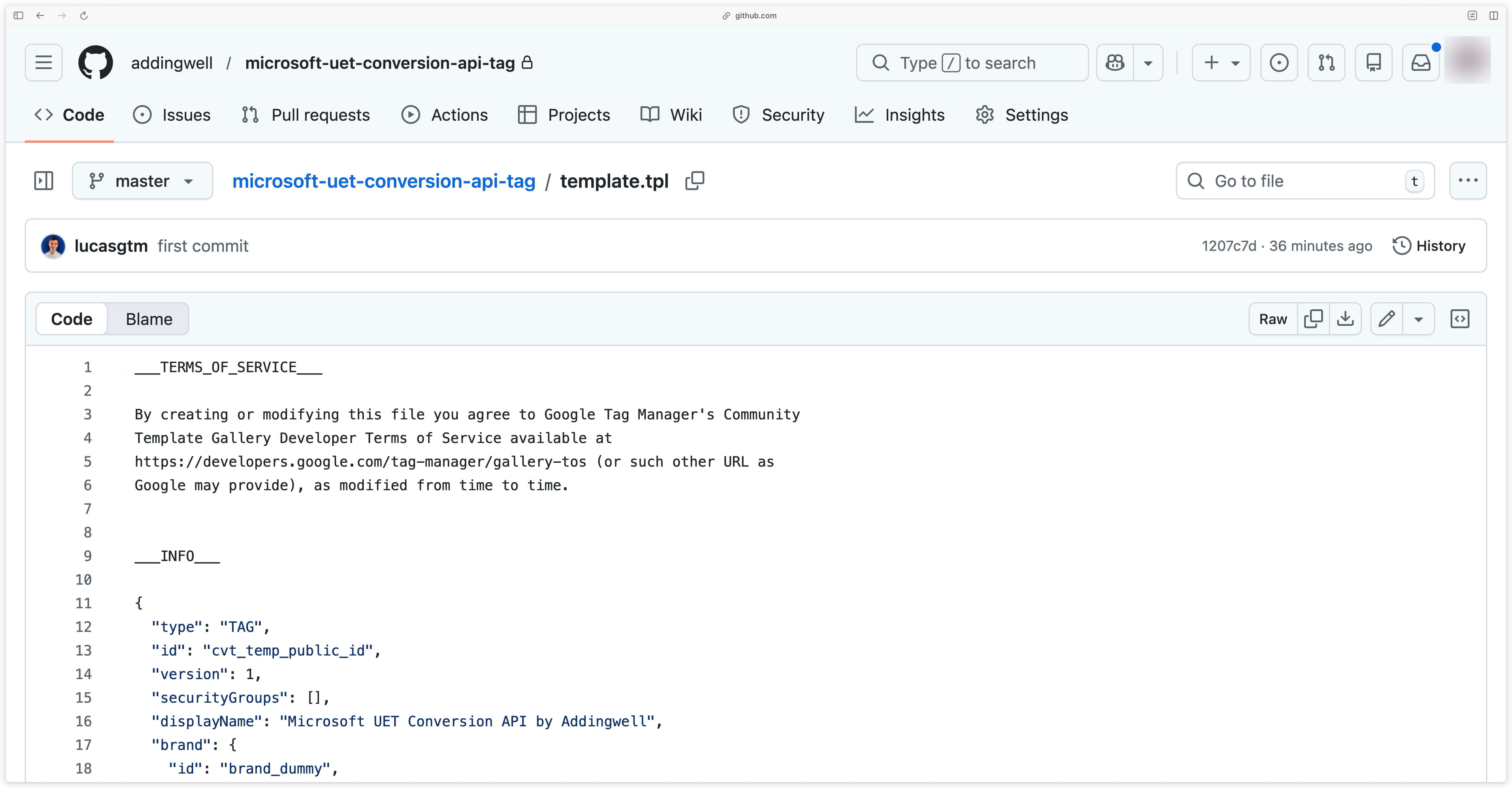 Downloading the Addingwell Microsoft UET Conversion API tag