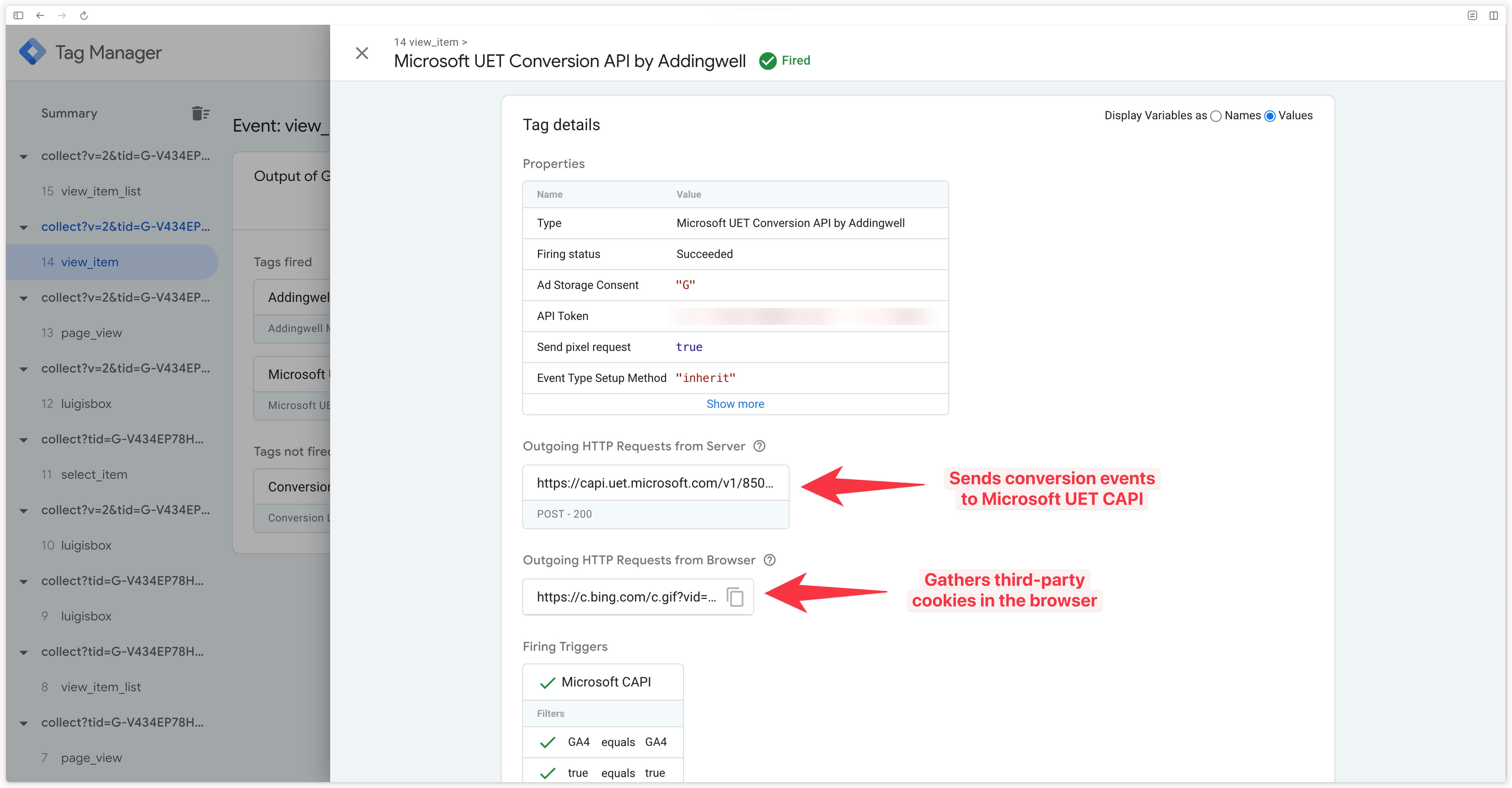 Verifying event sending and pixel request from the GTM Server side preview