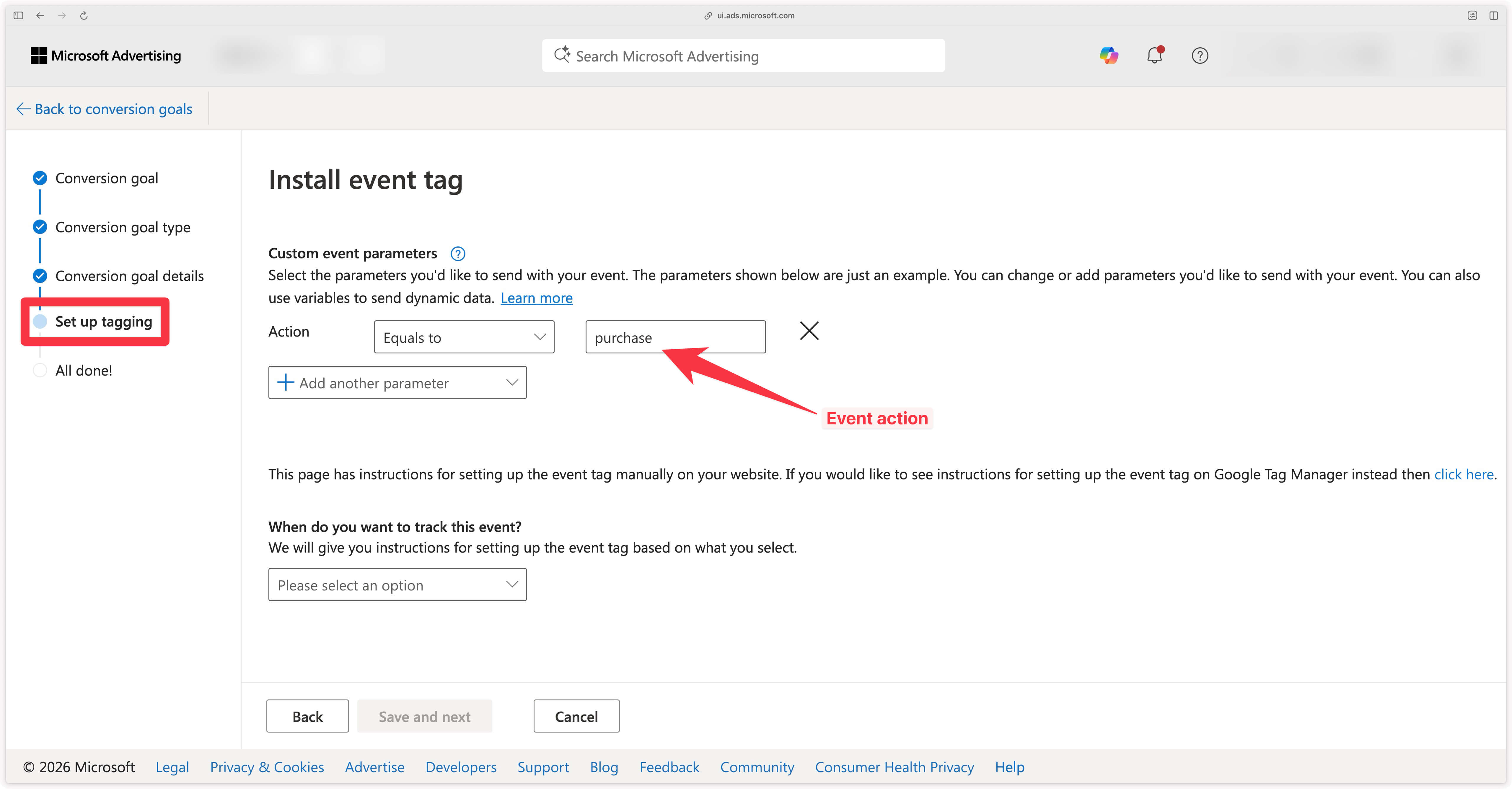 Menu to change the event action