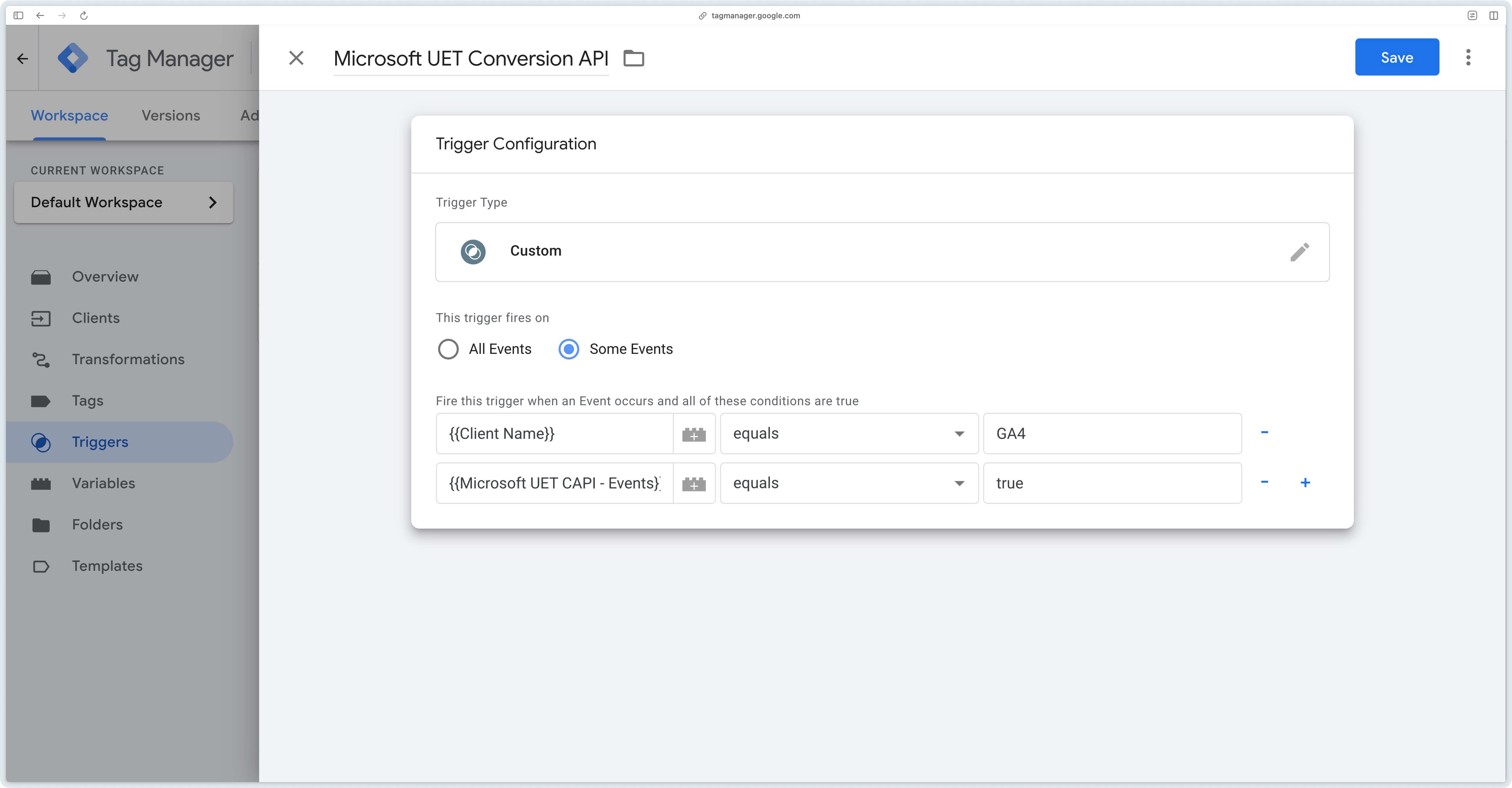 Custom trigger configuration in Google Tag Manager Server-Side
