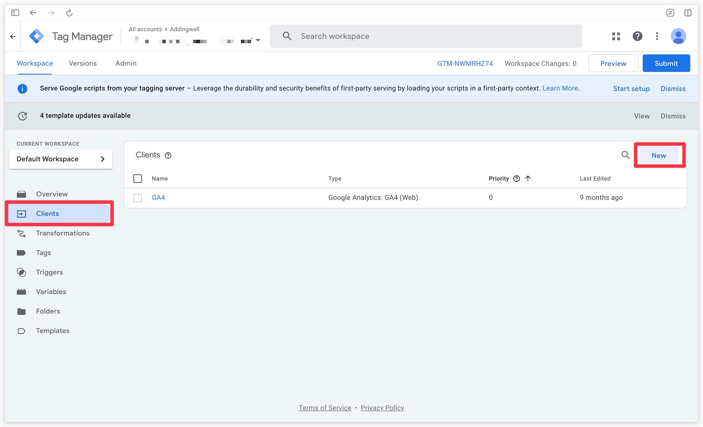 Creating a new client in GTM Server