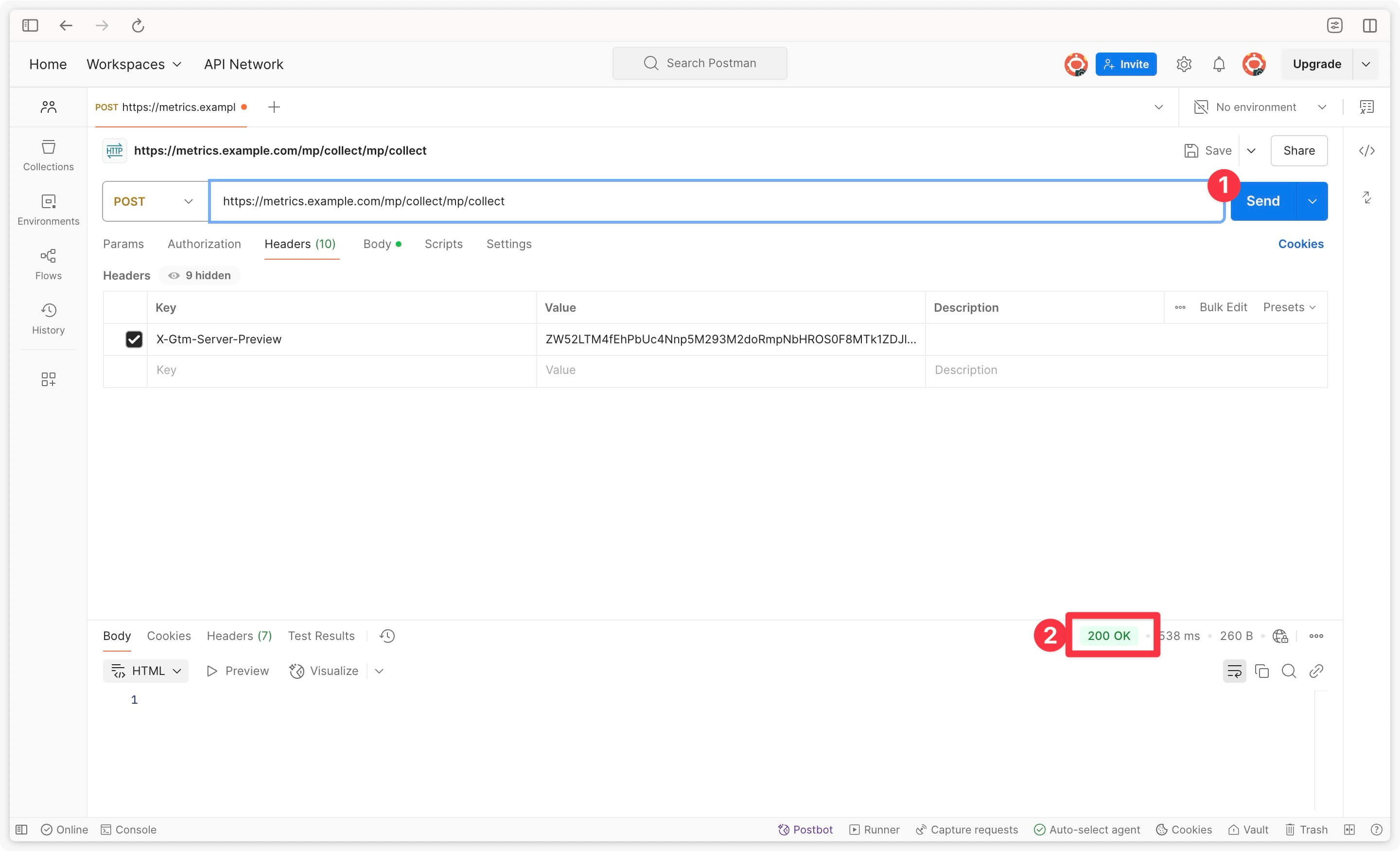 Offline event test request successfully sent from Postman