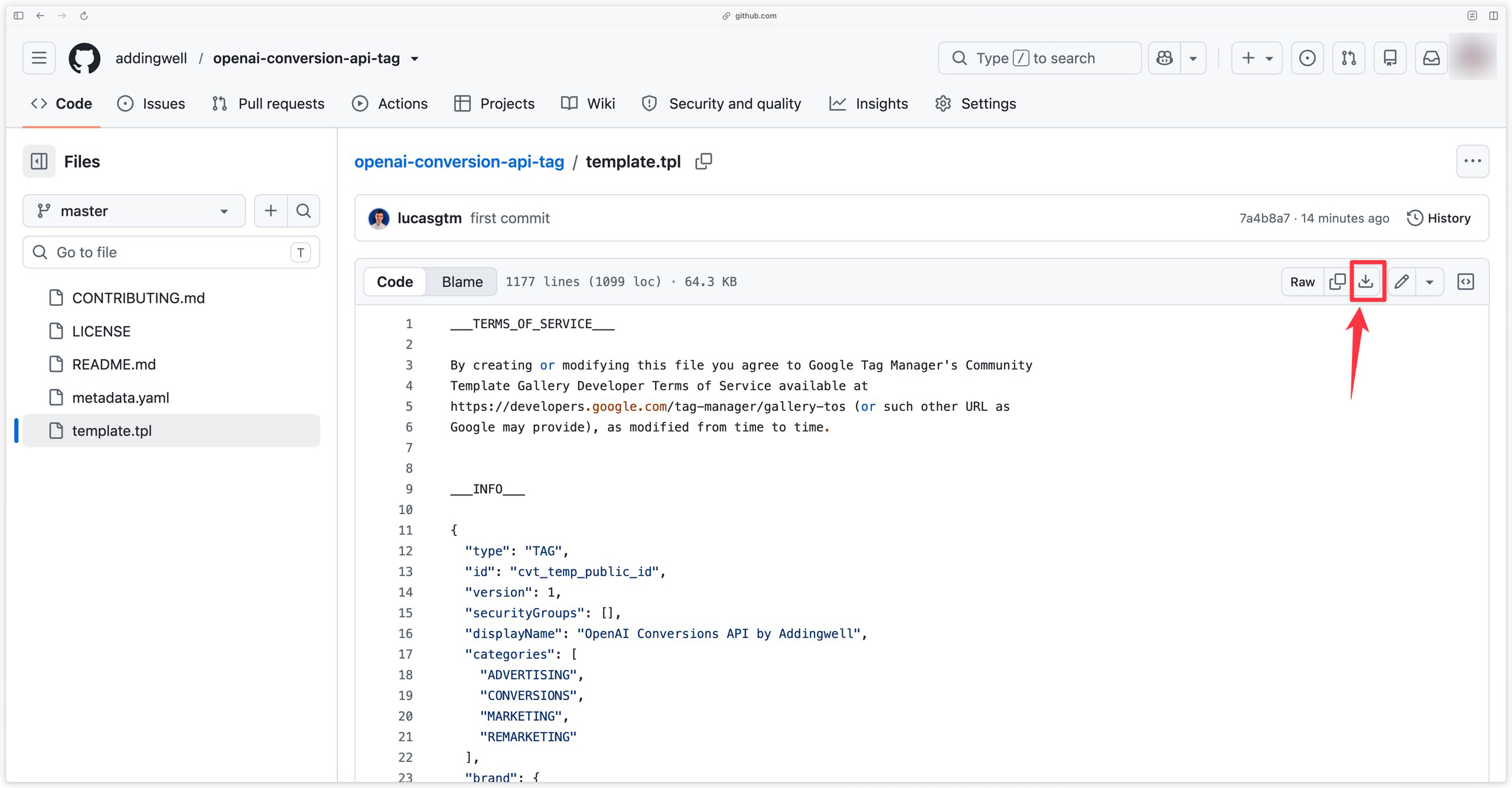 Downloading the Addingwell OpenAI CAPI tag