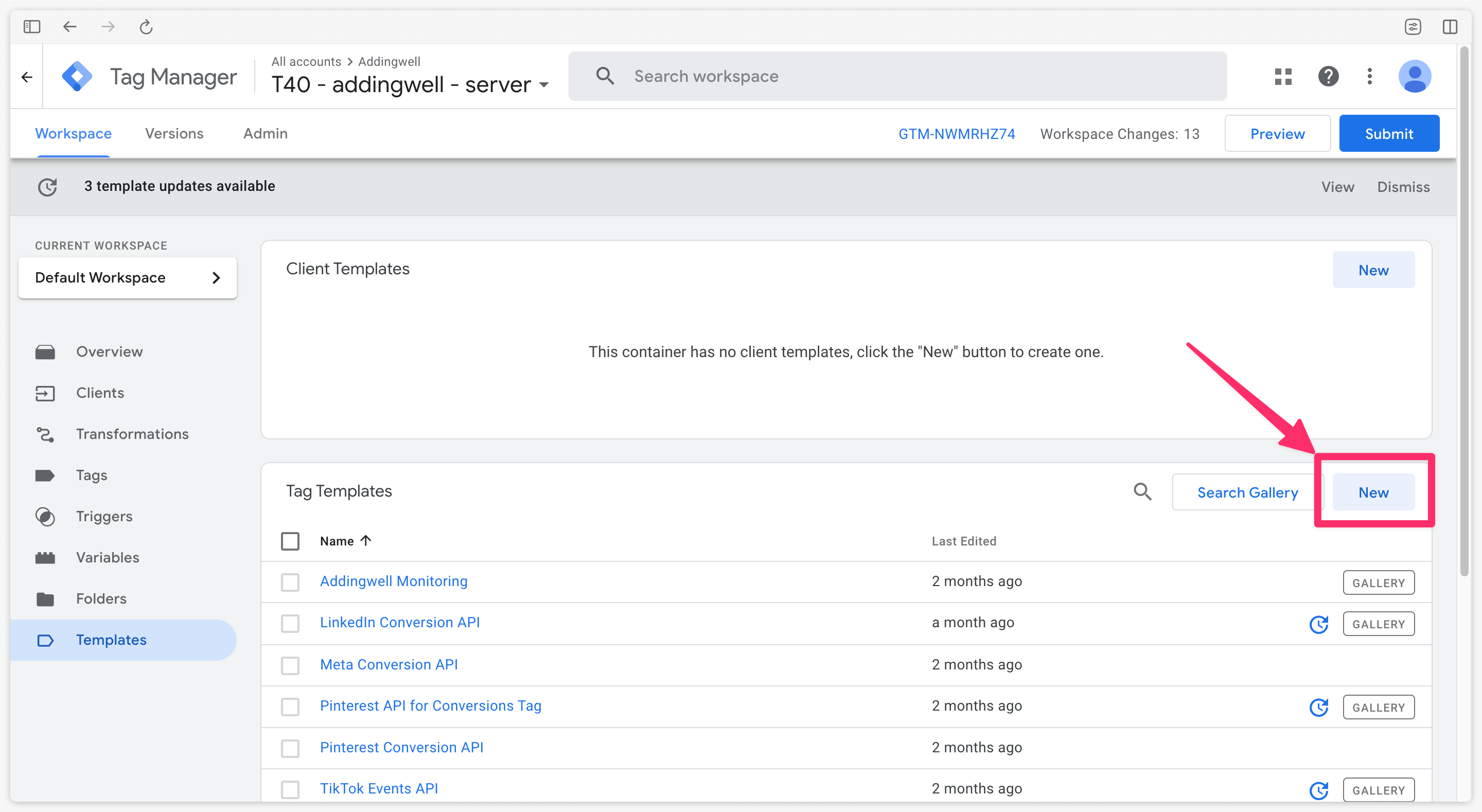 Create a new tag for Addingwell OpenAI CAPI