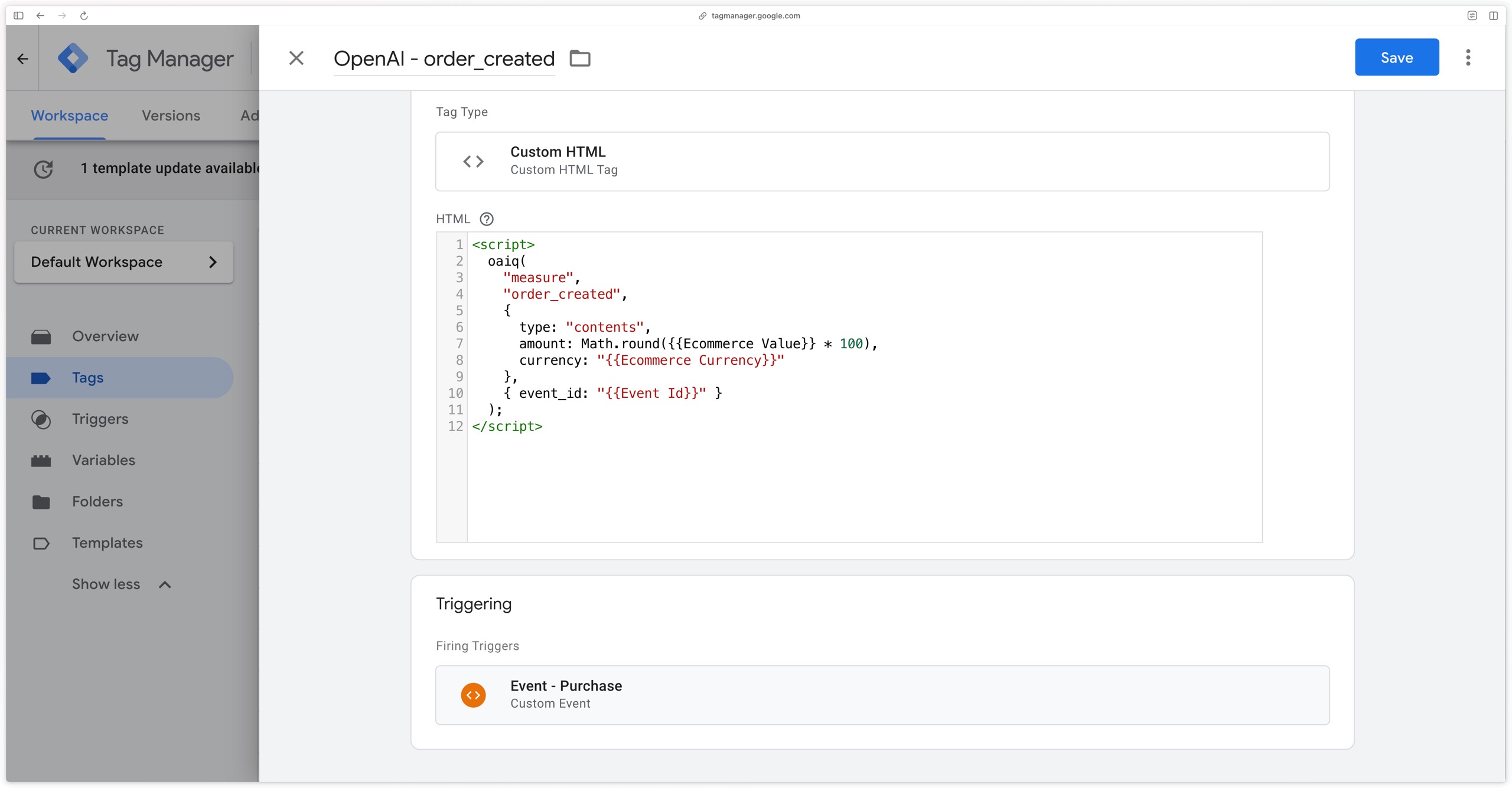 Custom HTML tag sending an event to the OpenAI pixel with event_id