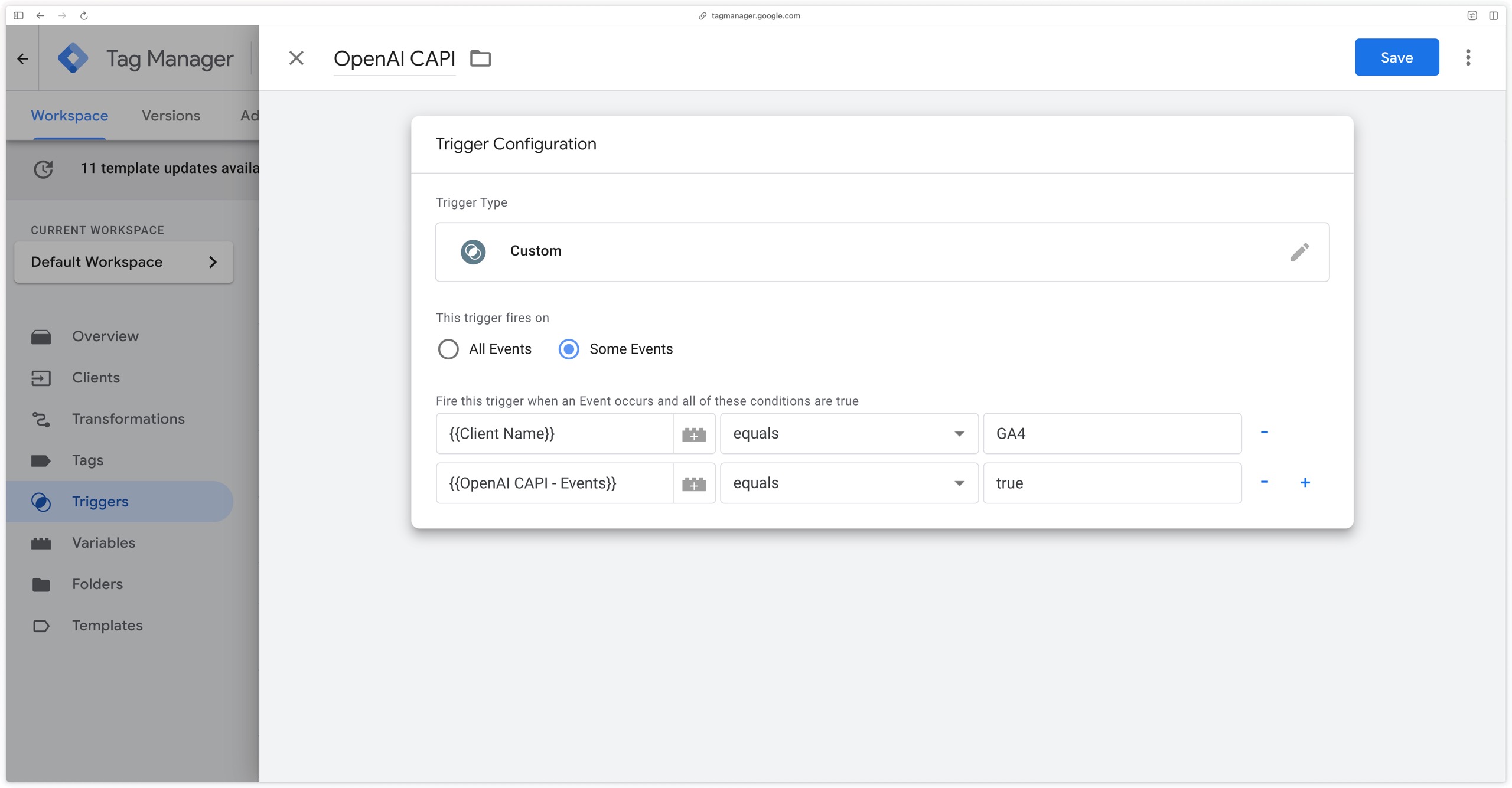 Configuring a custom trigger in Google Tag Manager Server-Side